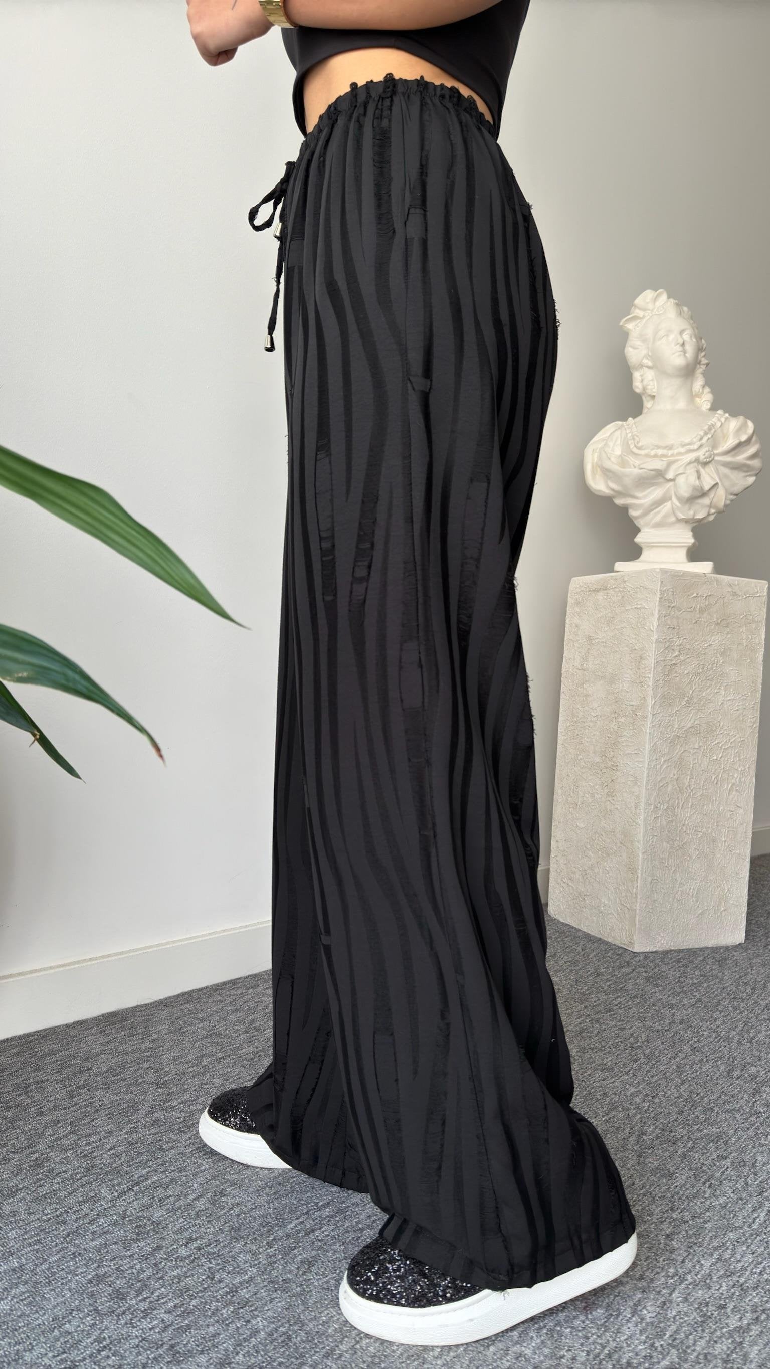 Black Usez One Shoulder Blouse Trouser Set