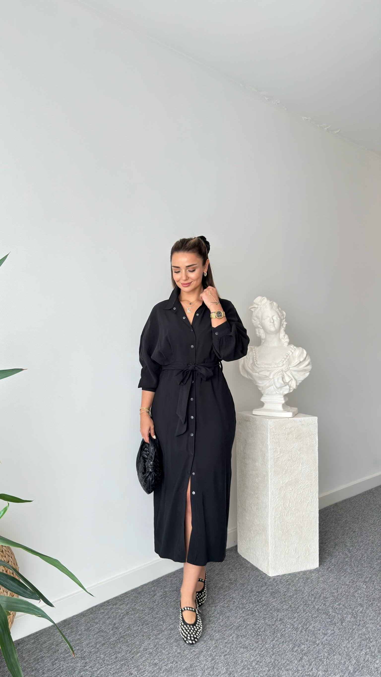 Serna Orj Brand Snap Button Tencel Dress