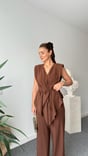 Brown Jovo Asymmetric Cut Padded Suit
