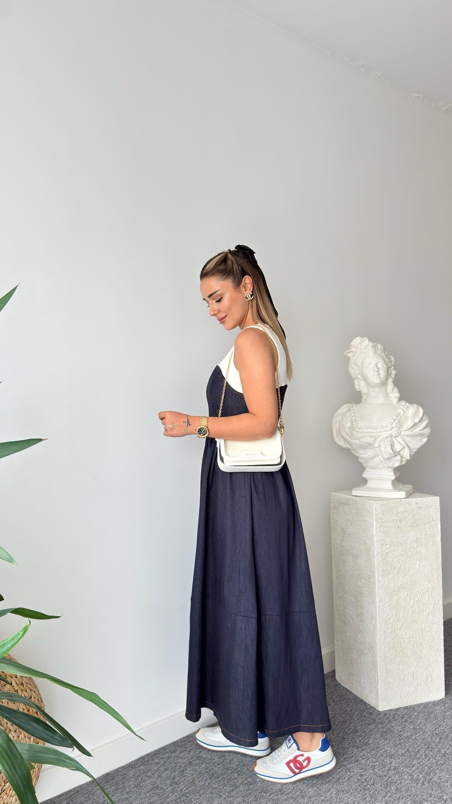 Combed Garni Mix Zippered Jean Dress