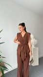 Brown Jovo Asymmetric Cut Padded Suit