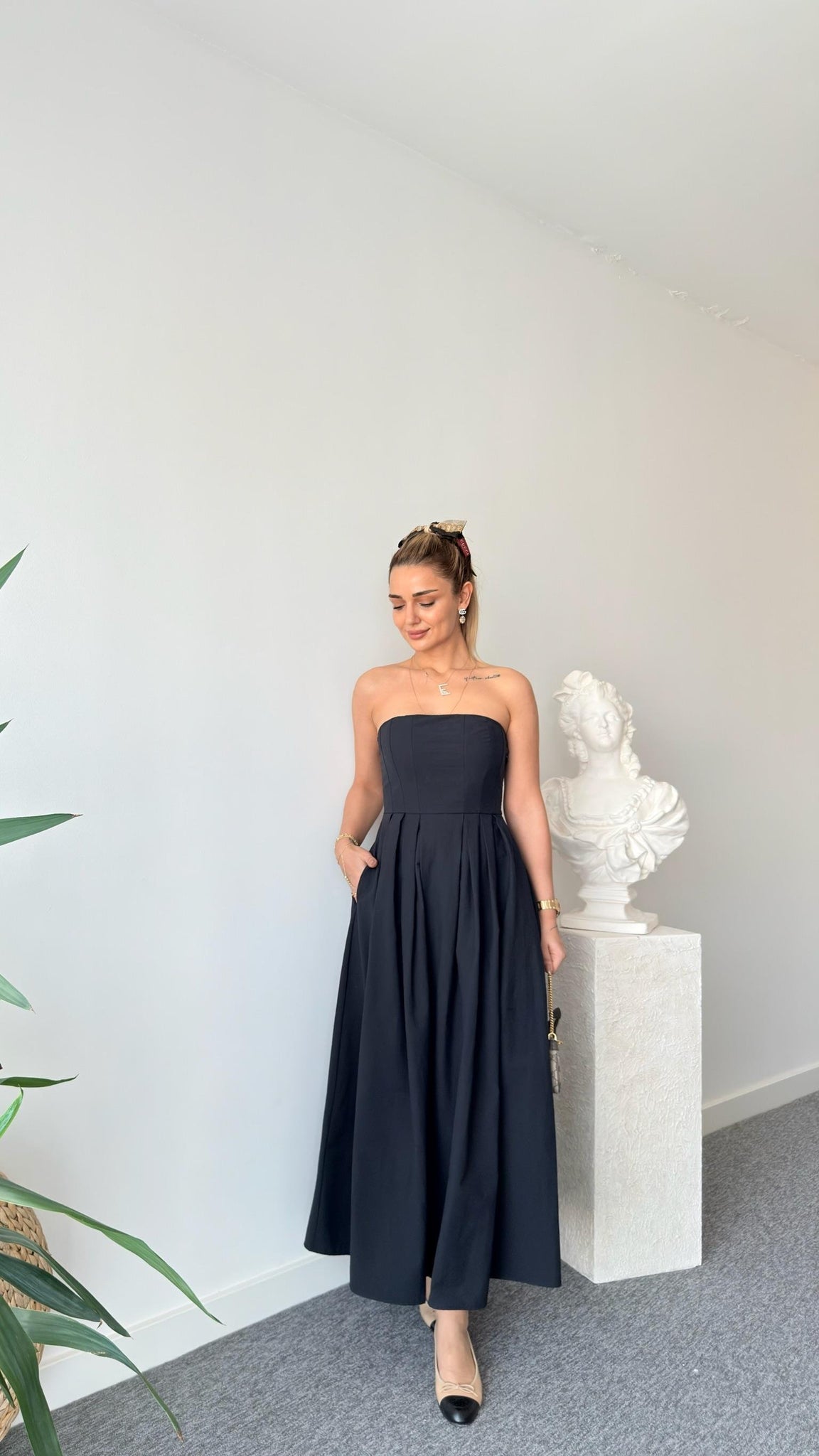 Black Strapless Parachute Dress