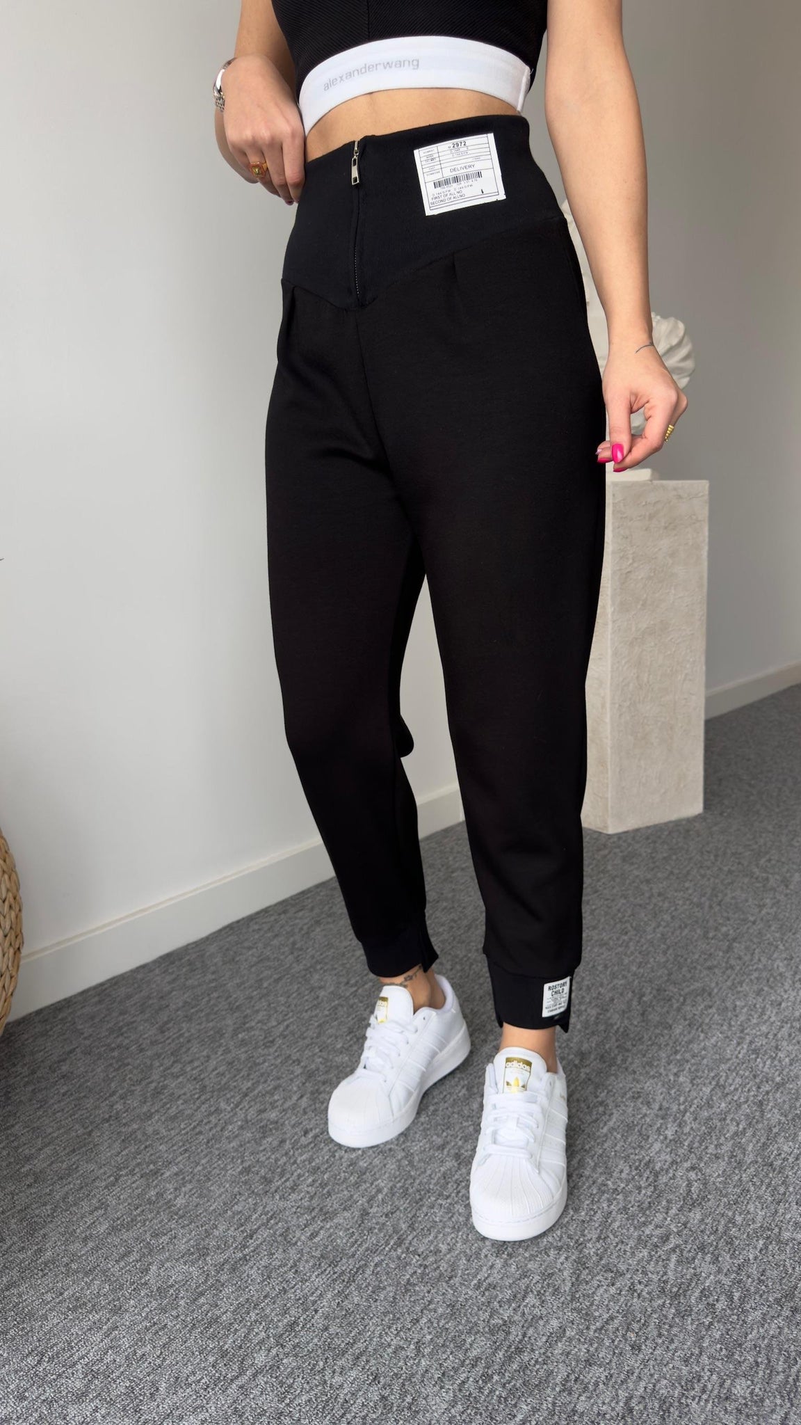 Modal Black Sweatpants with Corset Detail Label