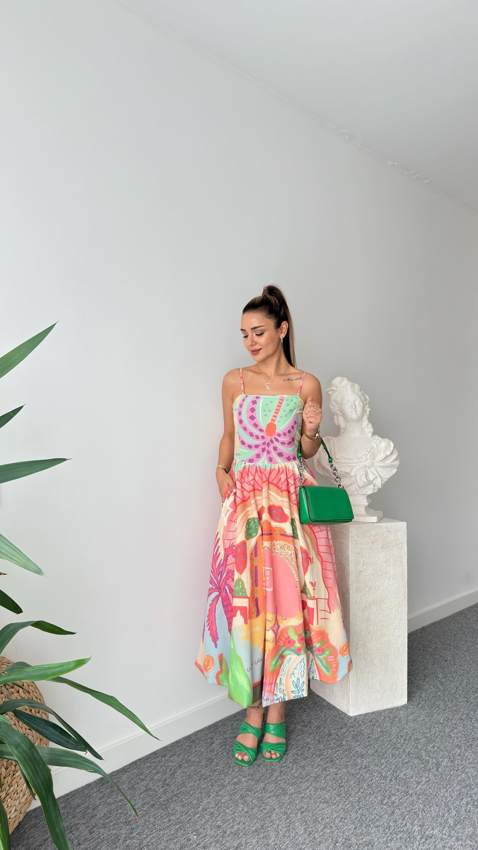 Oesto Colorful Printed Lined Linen Dress