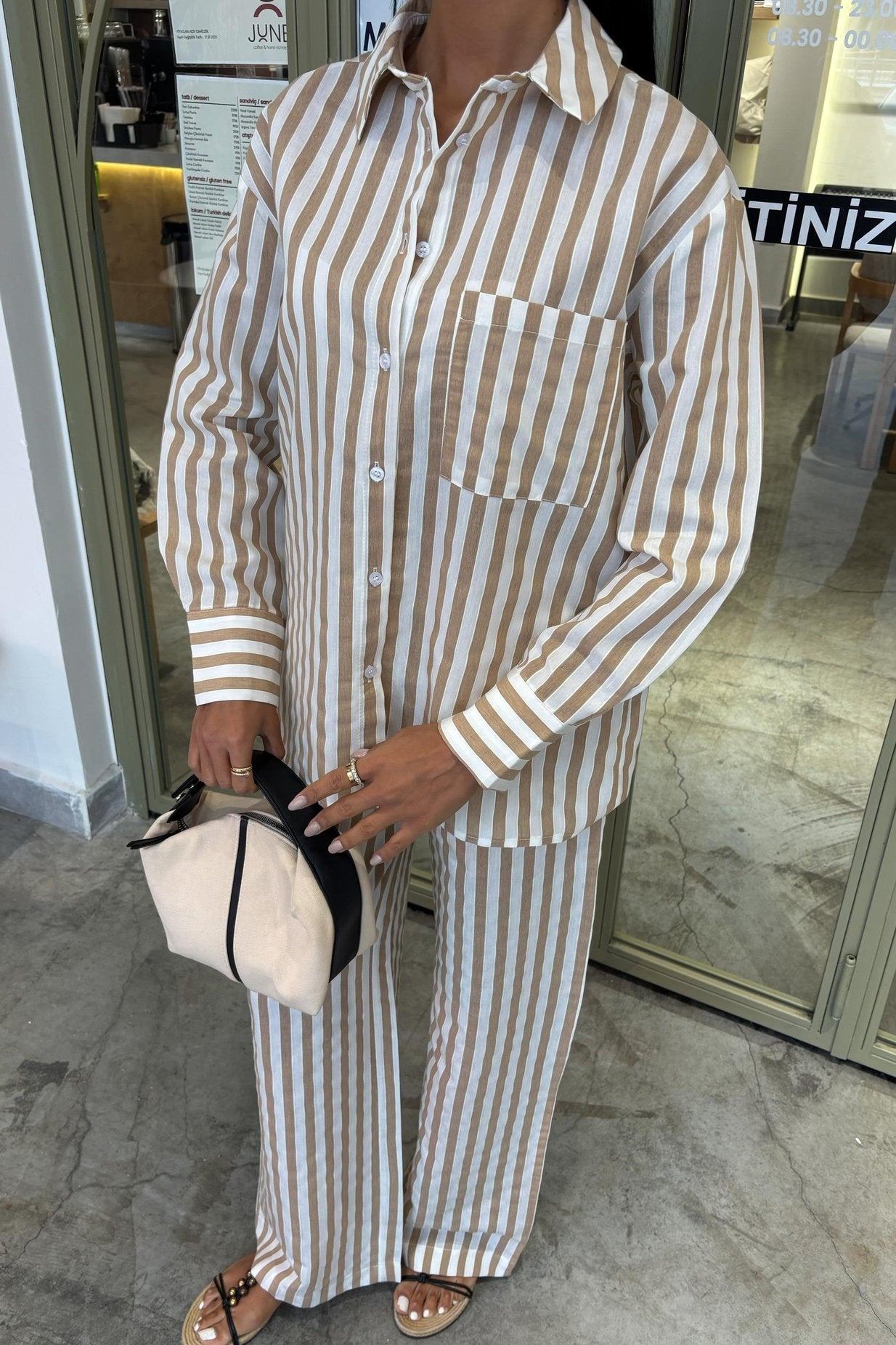 Casual Striped Suit with Pocket Detail yellow