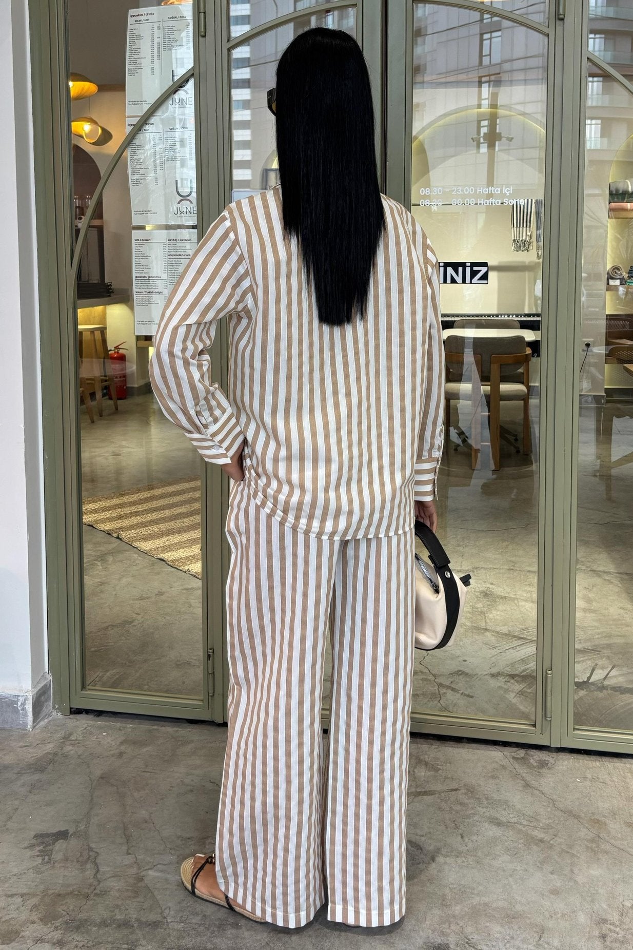 Casual Striped Suit with Pocket Detail yellow