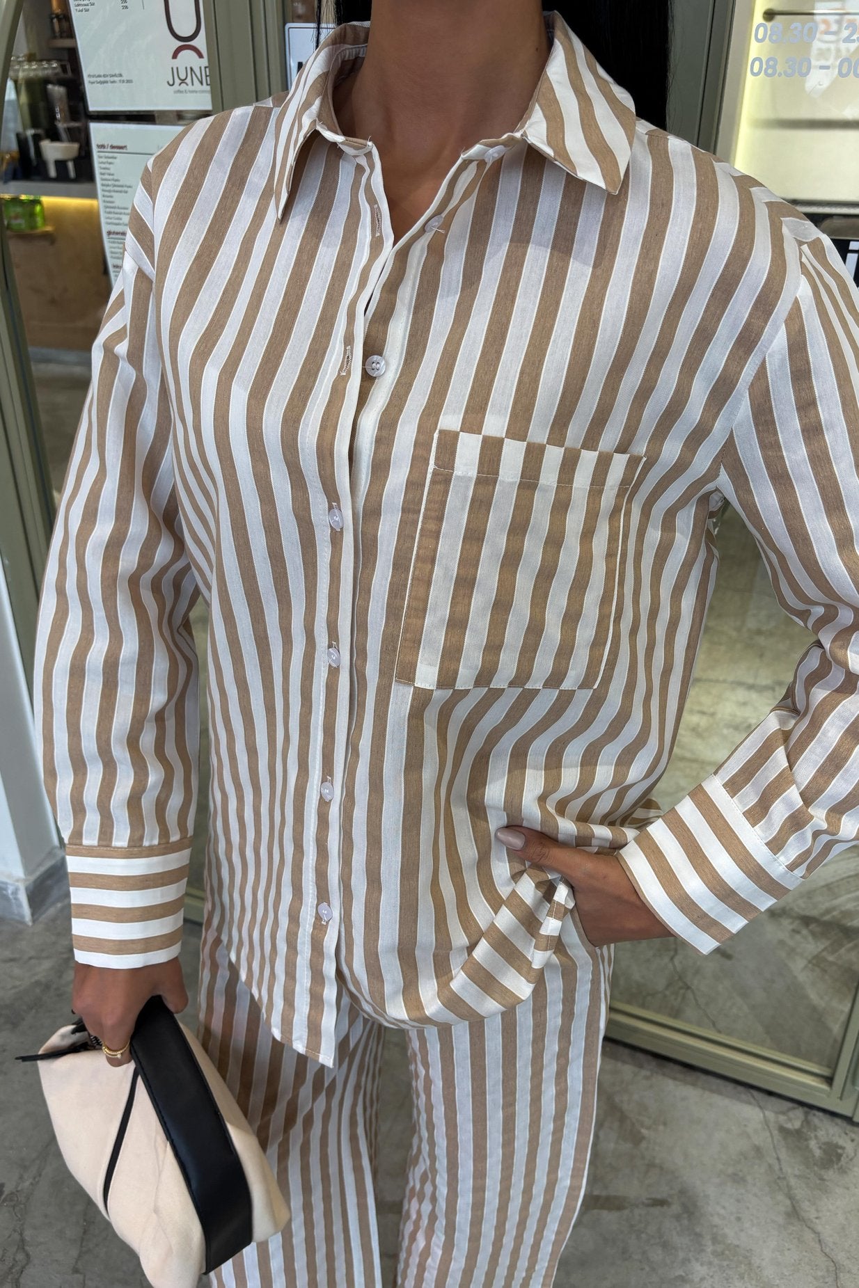 Casual Striped Suit with Pocket Detail yellow