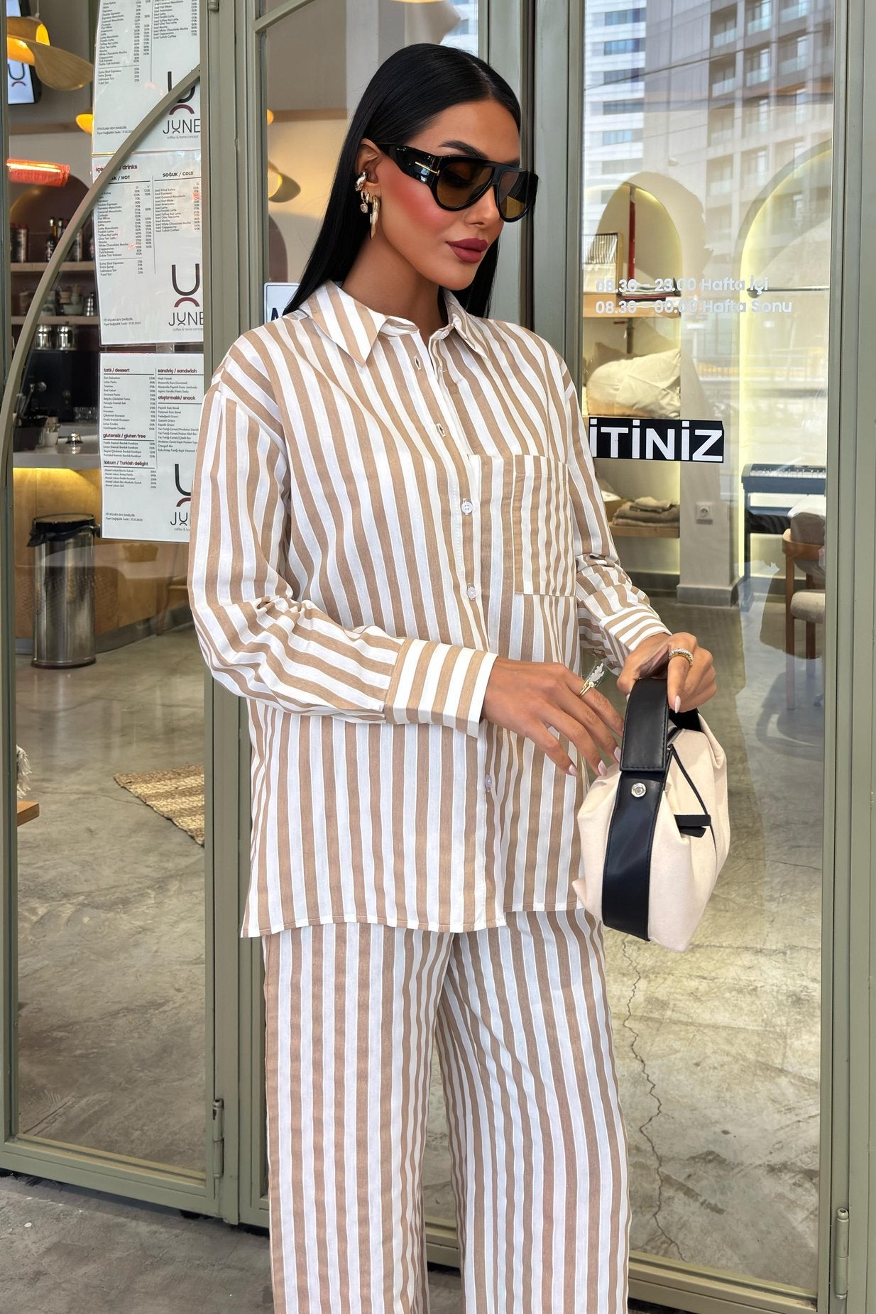 Casual Striped Suit with Pocket Detail yellow