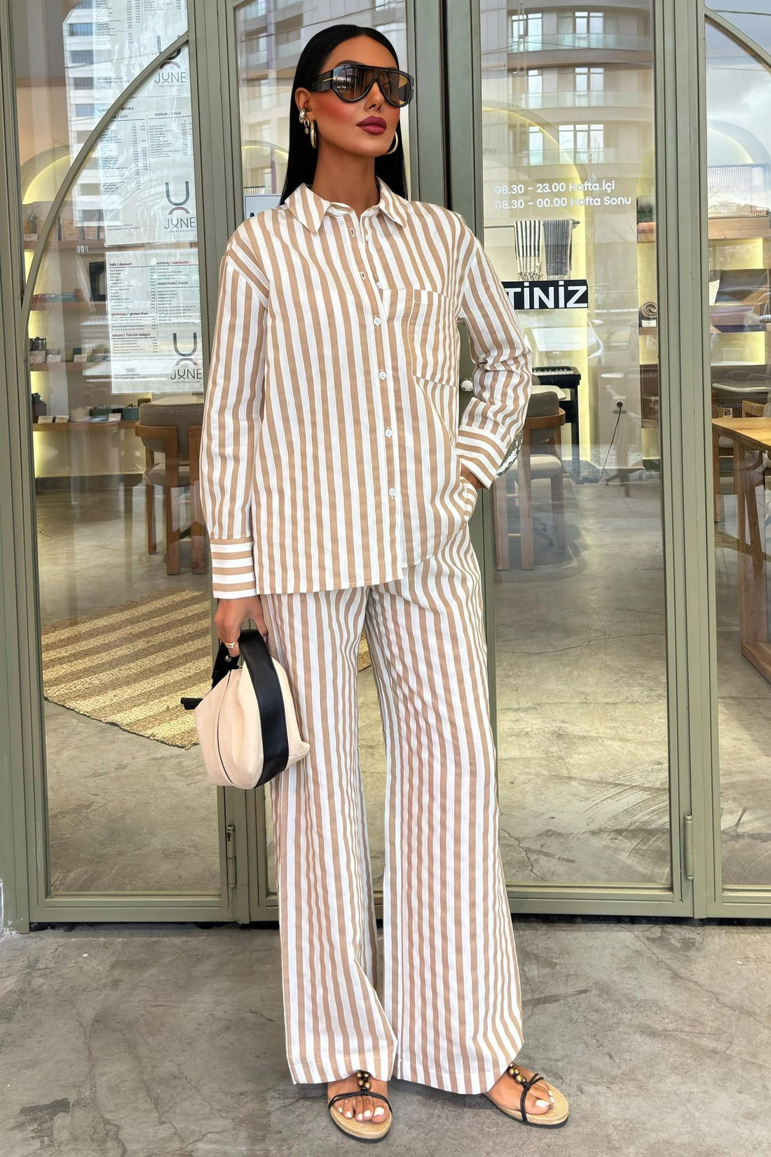 Casual Striped Suit with Pocket Detail yellow