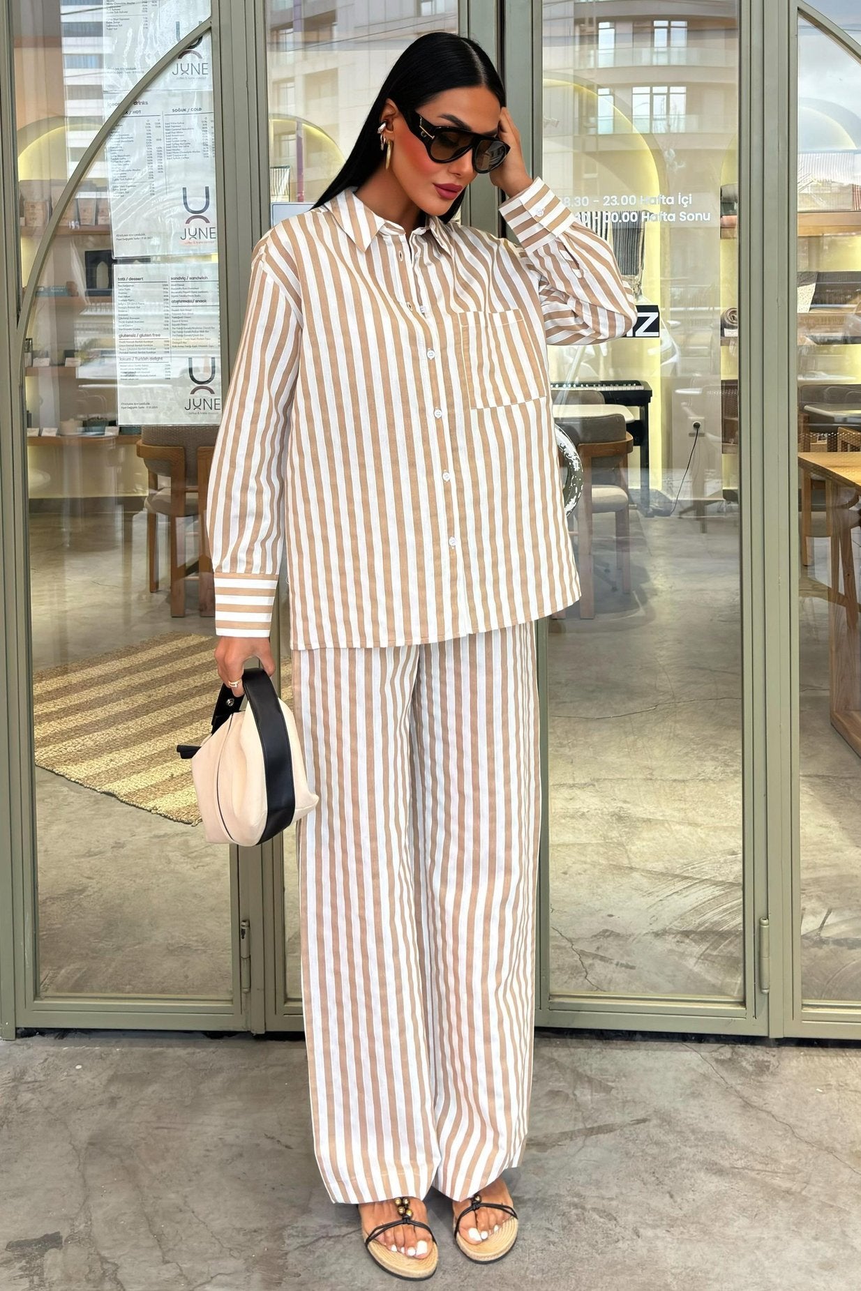 Casual Striped Suit with Pocket Detail yellow