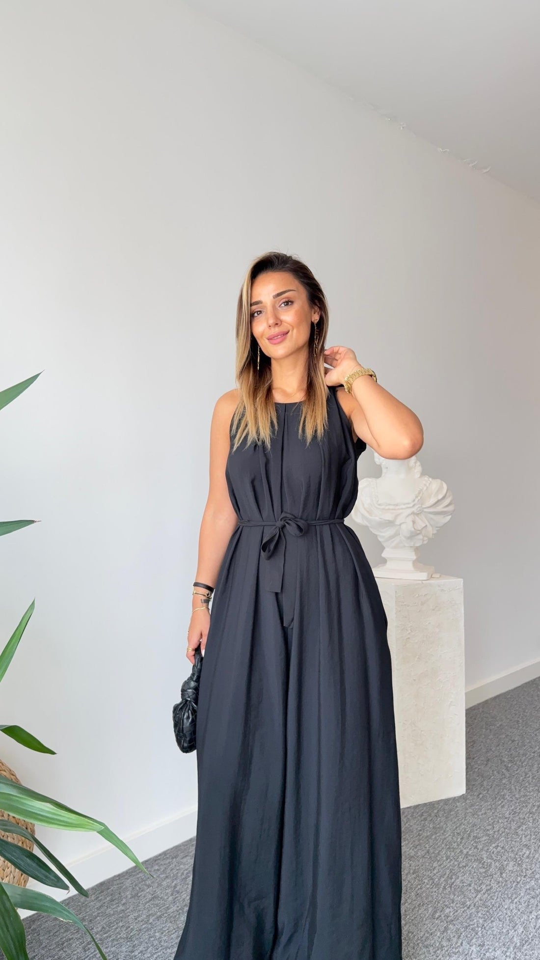 Black Maja Orj Brand Belted Jumpsuit