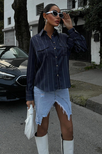 Chanel Satin Premium Striped Shirt