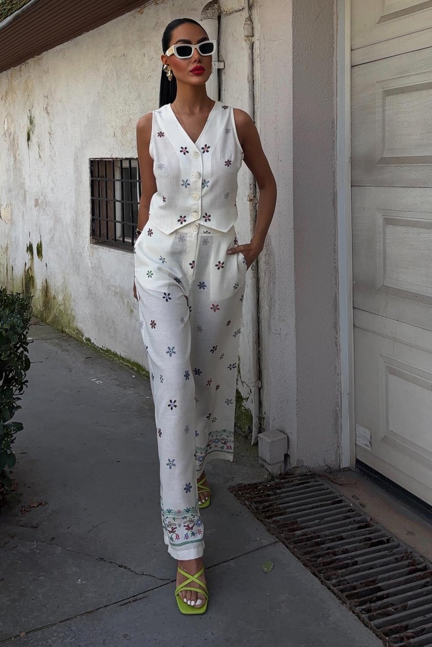Floral Printed Waterway Linen Trouser Suit