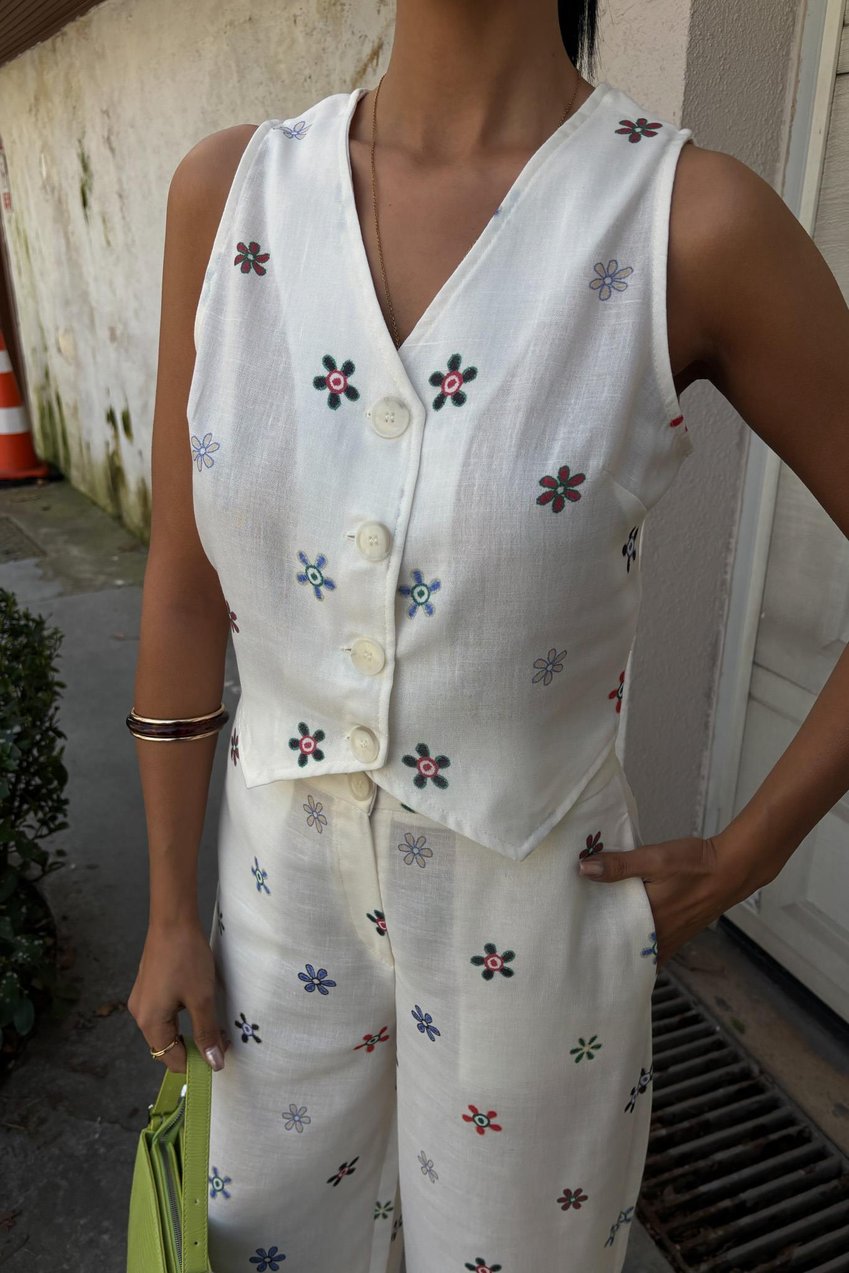 Floral Printed Waterway Linen Trouser Suit