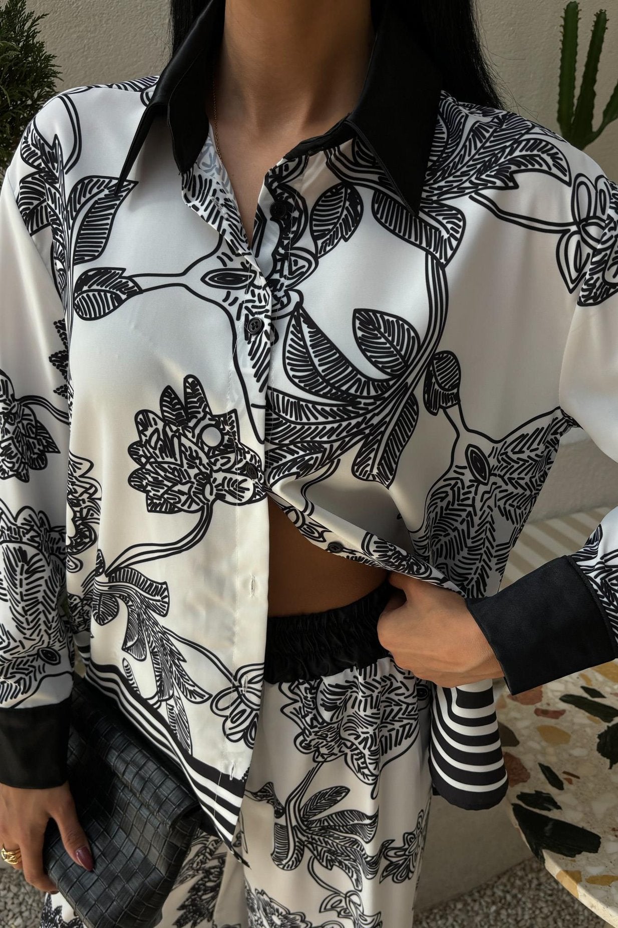 Floral Patterned Waterway Detail Two-Piece Suit