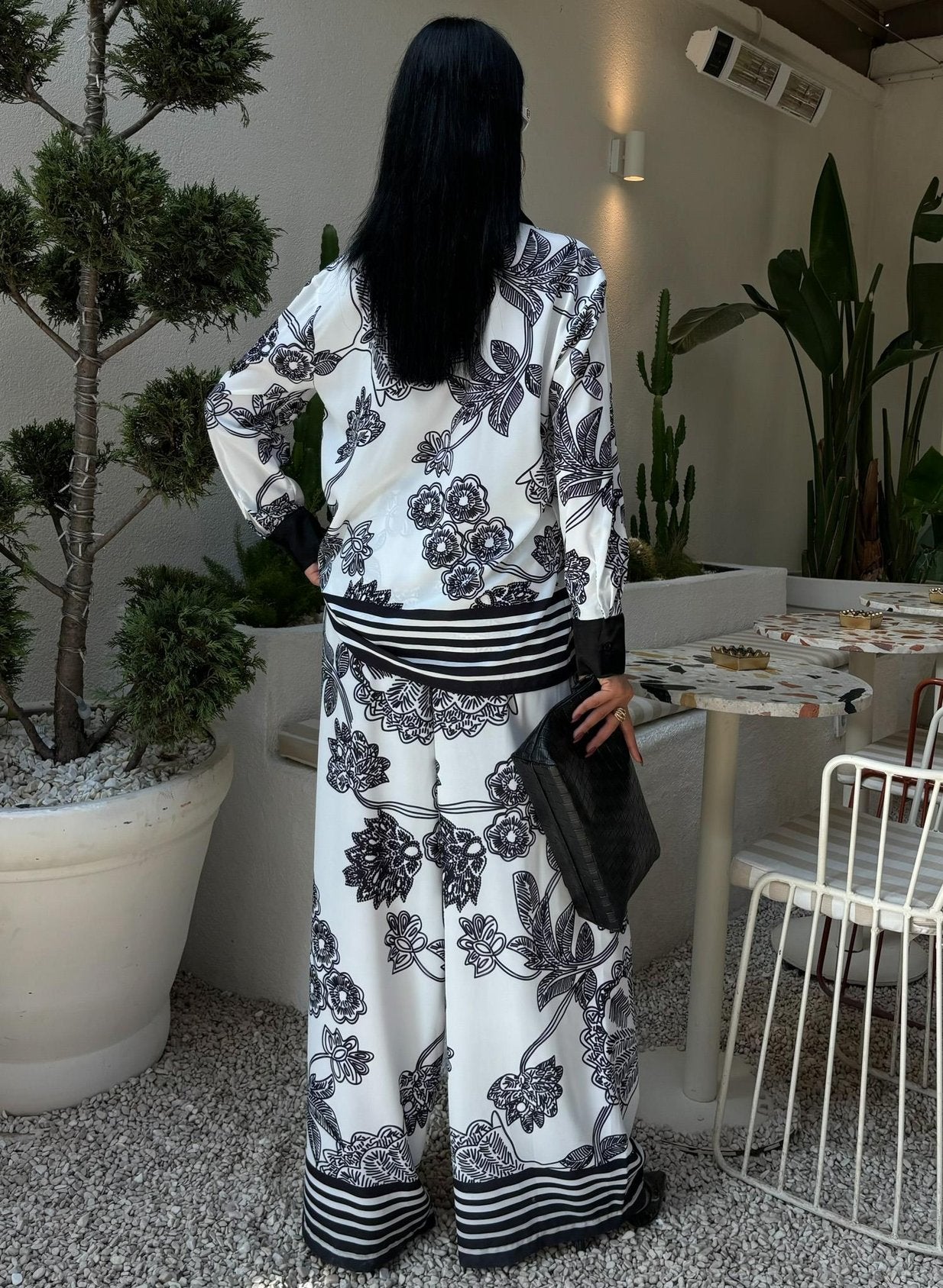 Floral Patterned Waterway Detail Two-Piece Suit