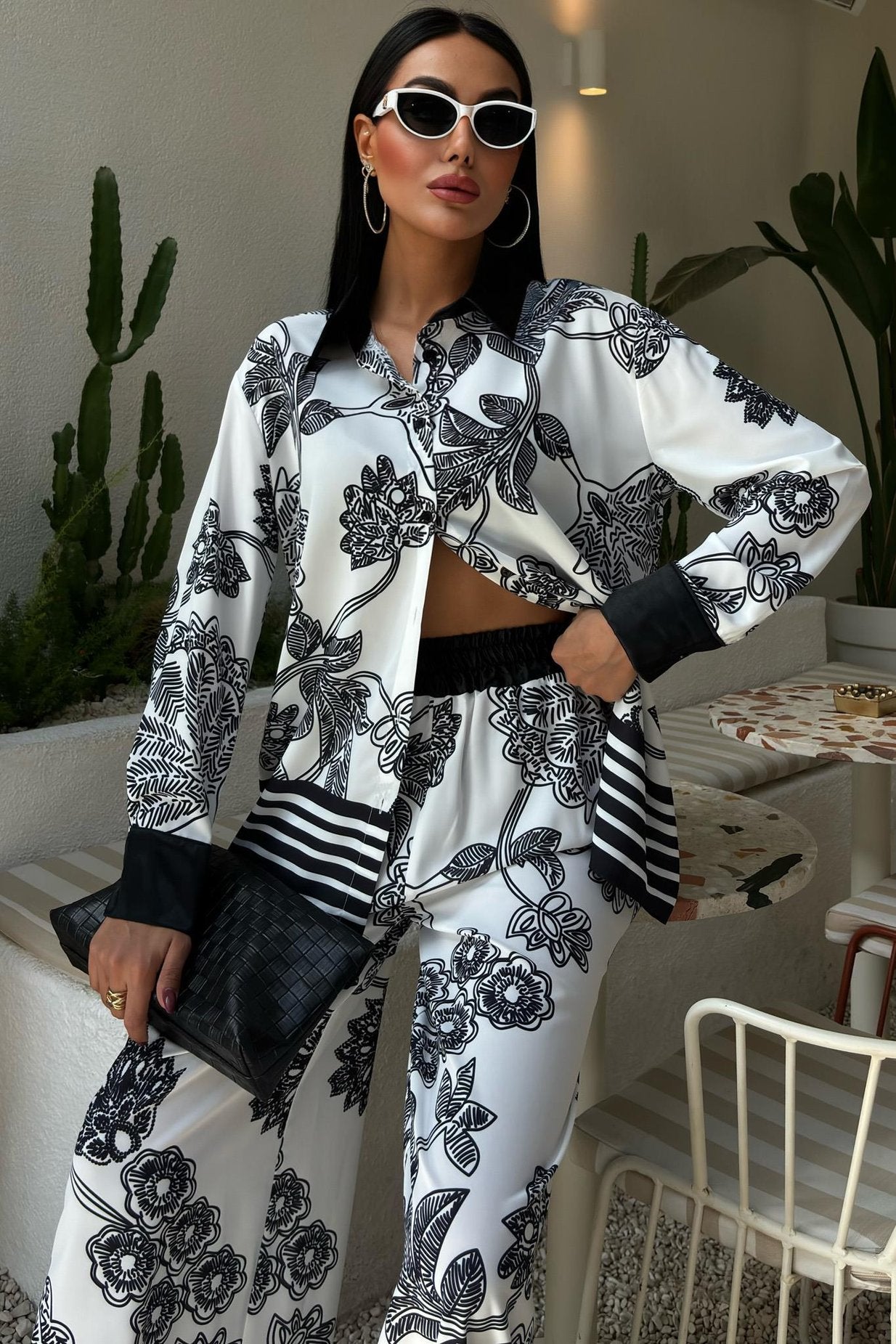 Floral Patterned Waterway Detail Two-Piece Suit