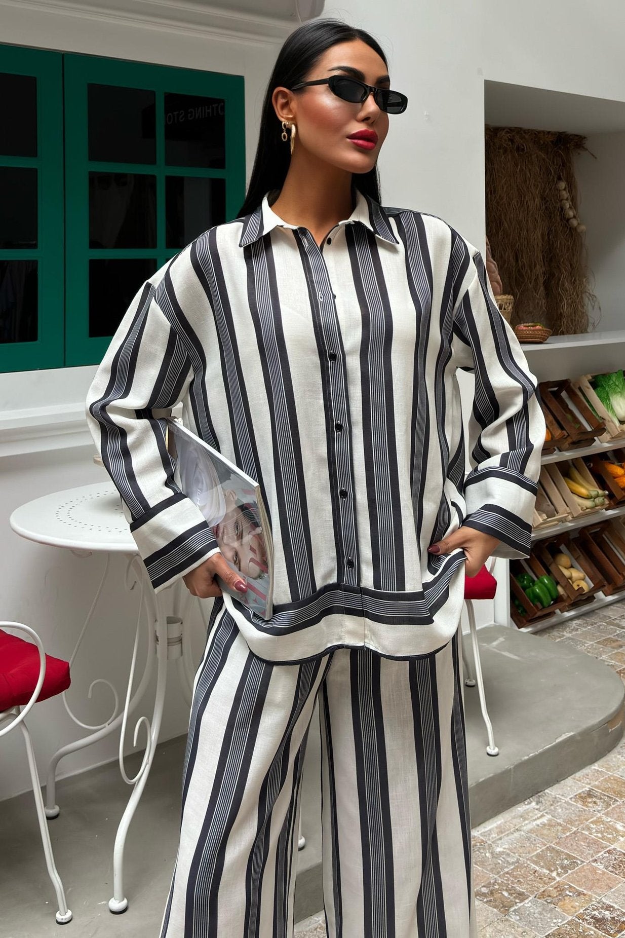 Striped Linen Trousers and Shirt Set