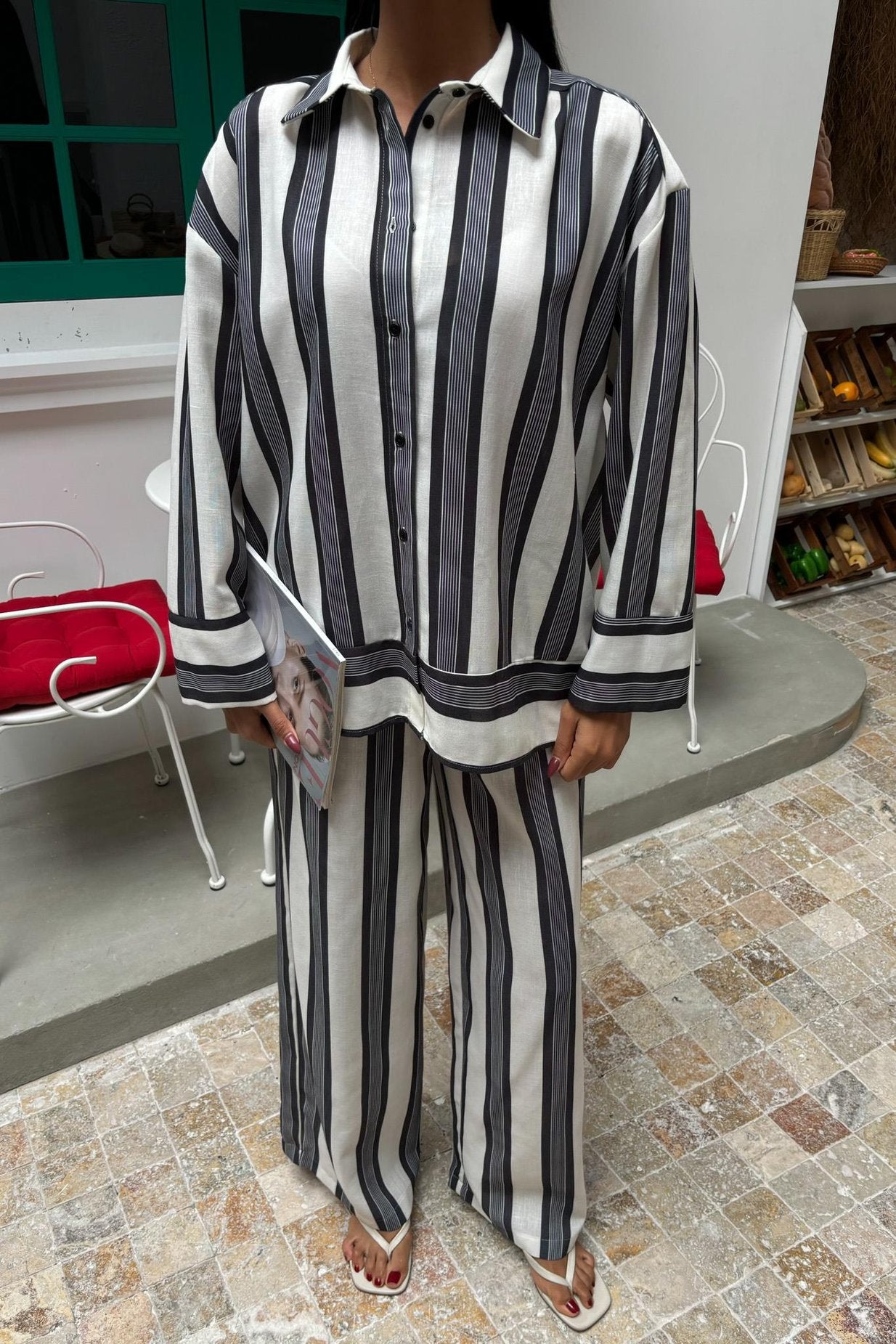 Striped Linen Trousers and Shirt Set