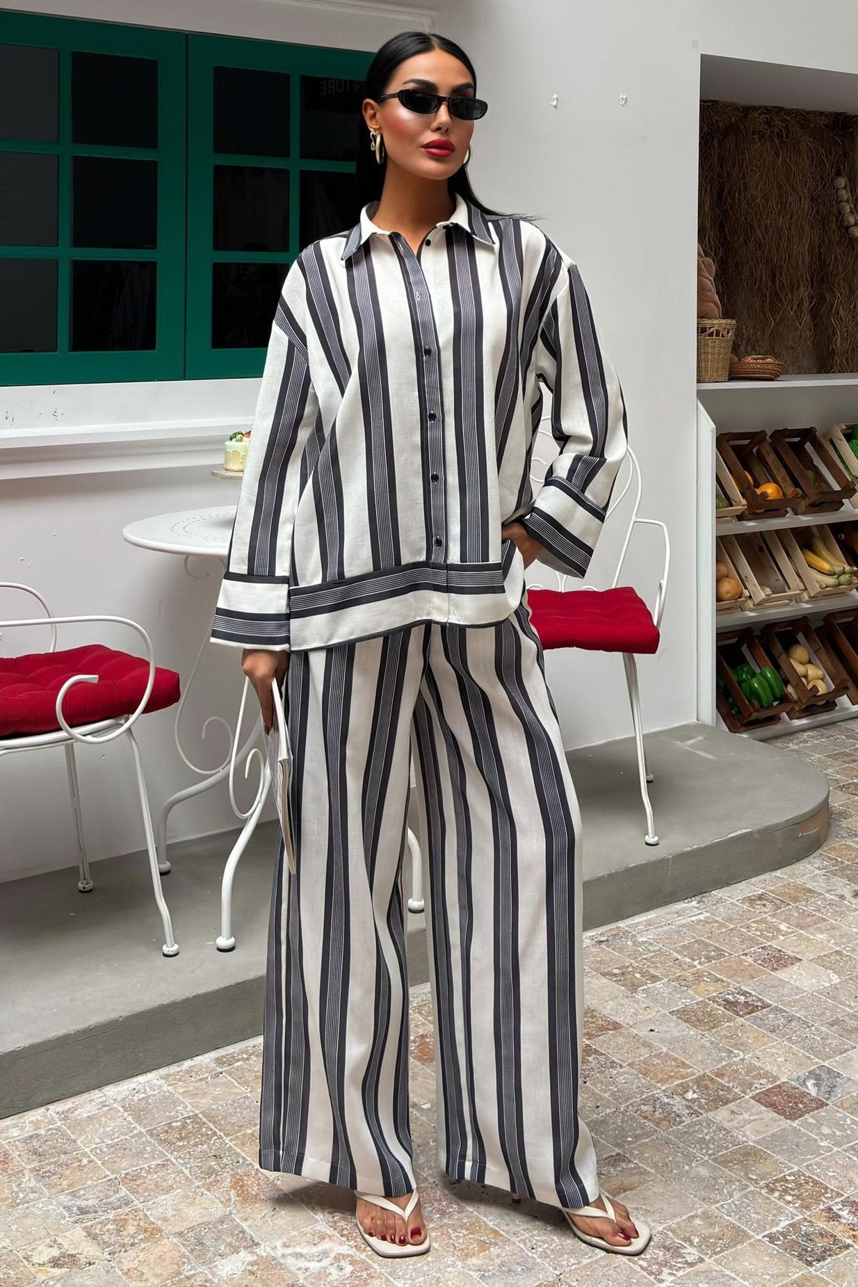 Striped Linen Trousers and Shirt Set