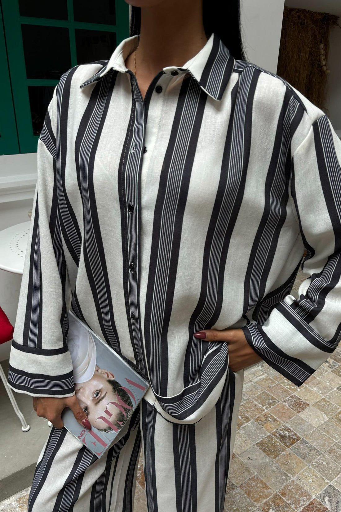 Striped Linen Trousers and Shirt Set