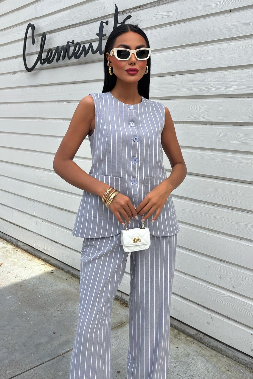 Striped Viscose Linen Vest Casual Suit