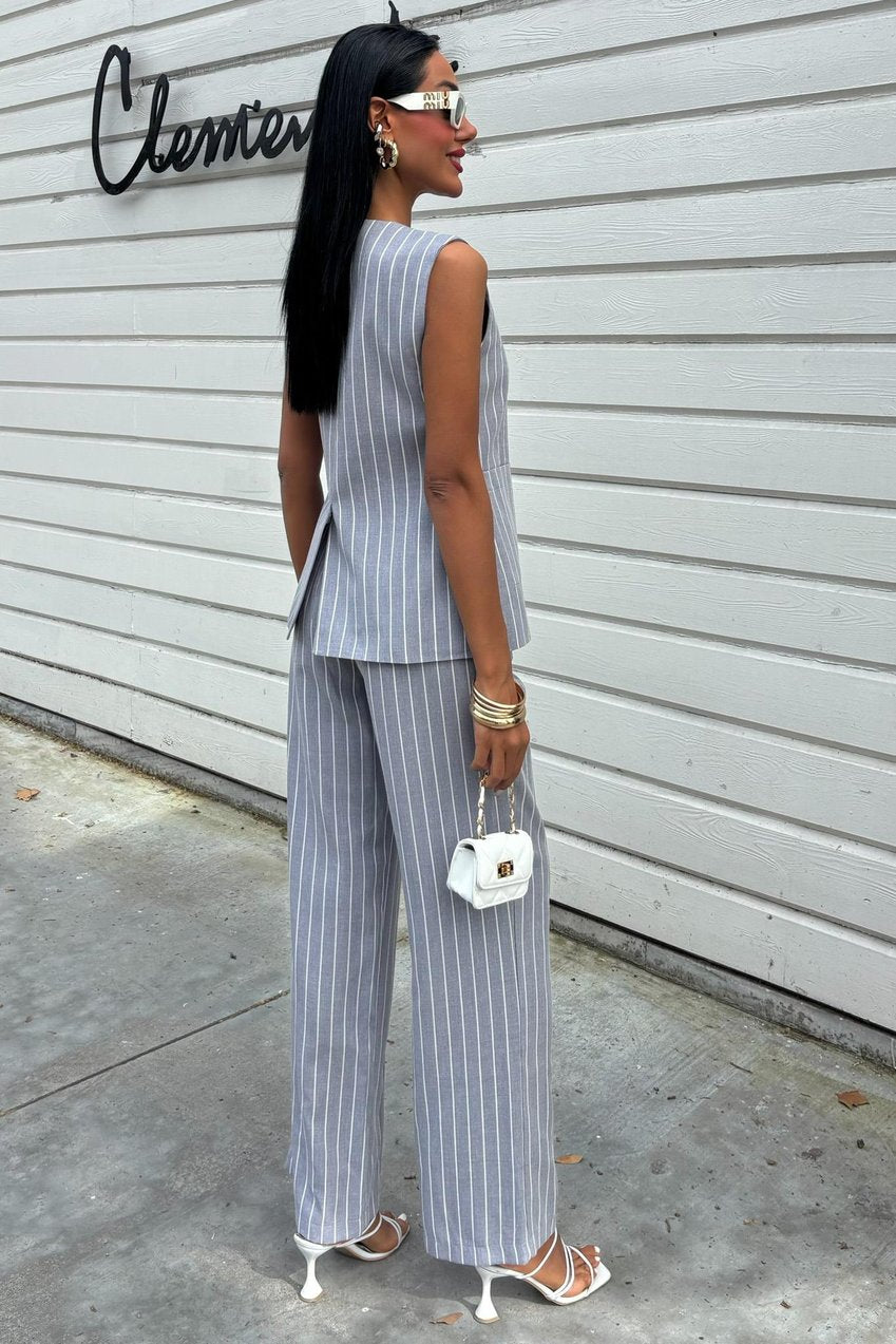 Striped Viscose Linen Vest Casual Suit