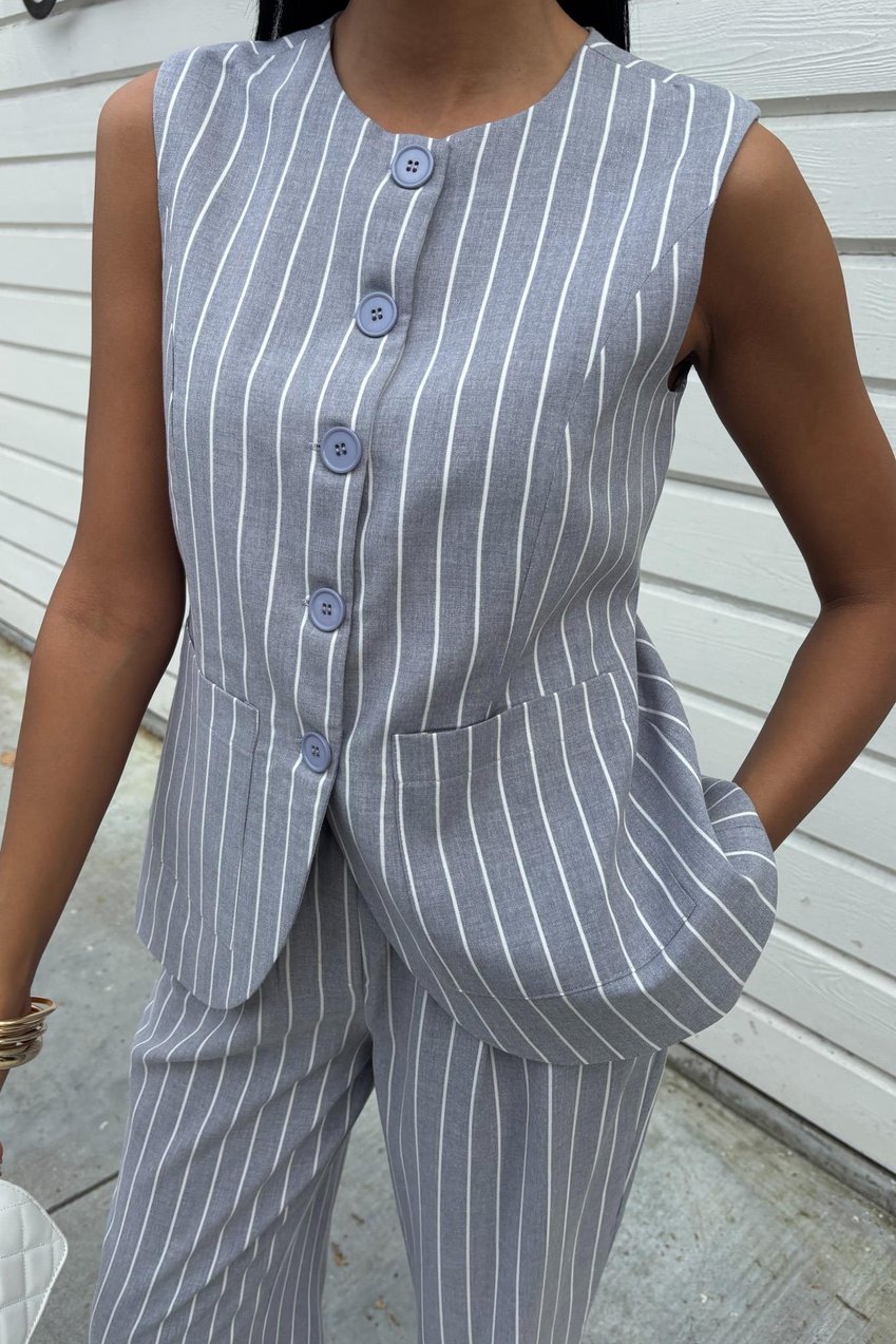 Striped Viscose Linen Vest Casual Suit