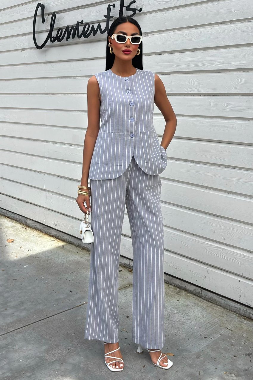 Striped Viscose Linen Vest Casual Suit