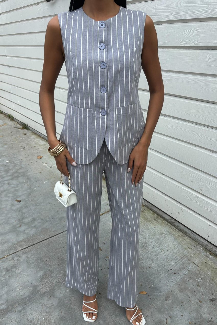 Striped Viscose Linen Vest Casual Suit