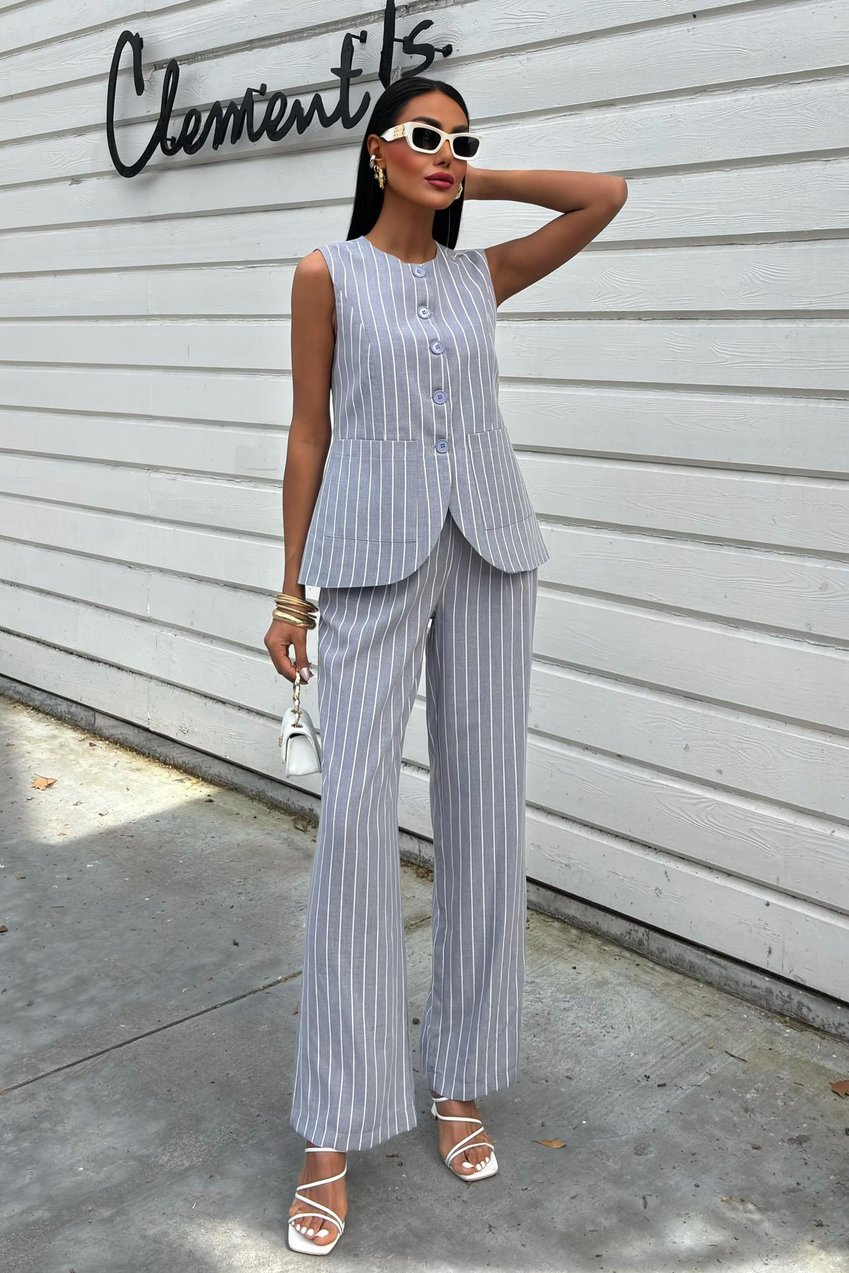 Striped Viscose Linen Vest Casual Suit