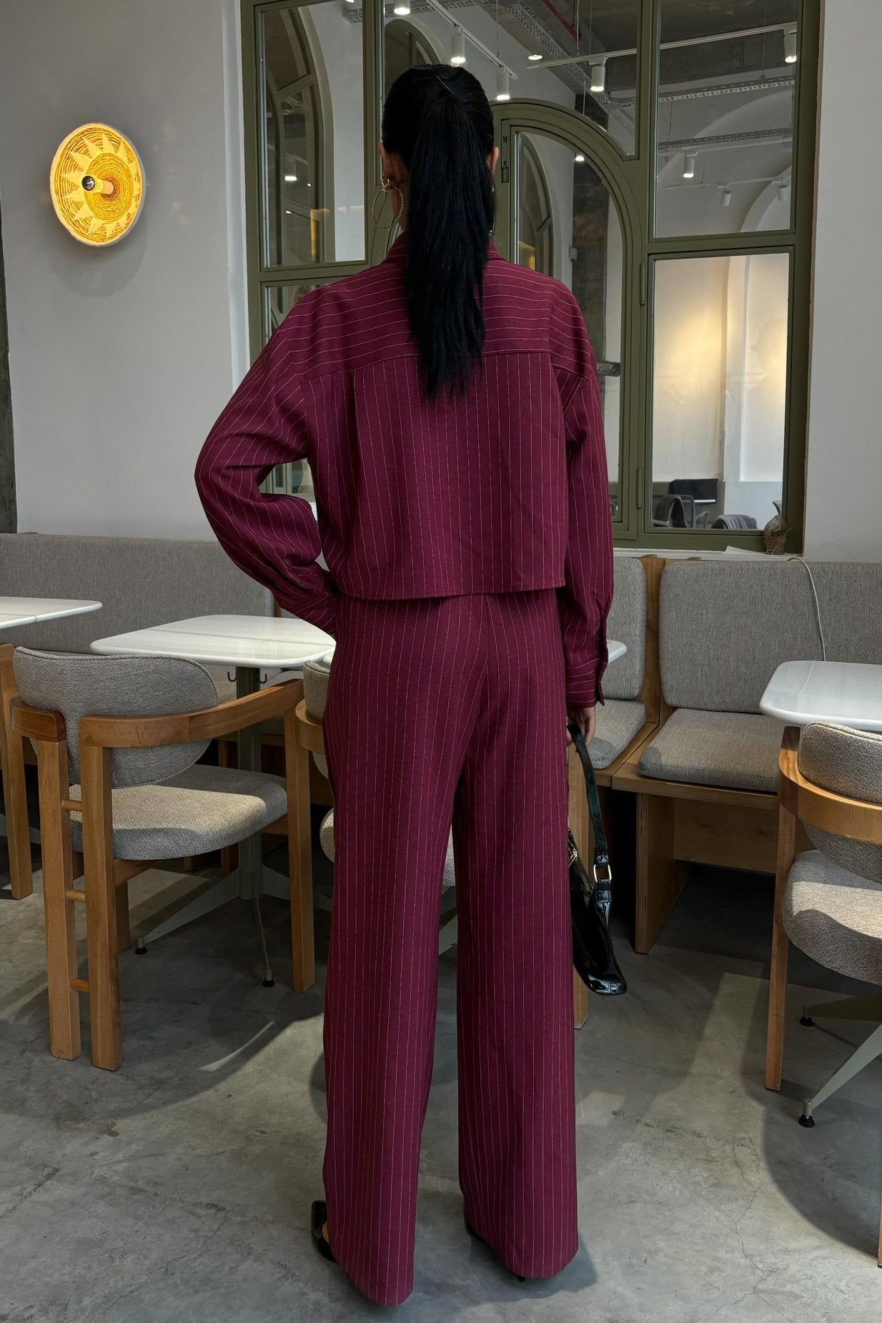 Striped Suit with Crop Shirt Wine