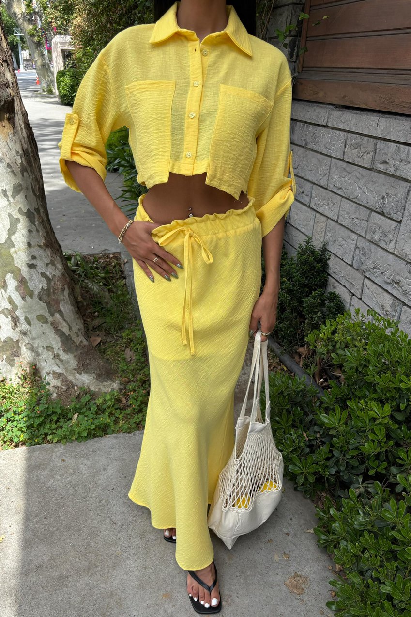 Crop Shirt and Pleated Skirt Design Suit yellow