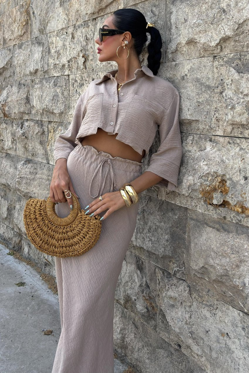 Crop Shirt and Pleated Skirt Design Suit Silver