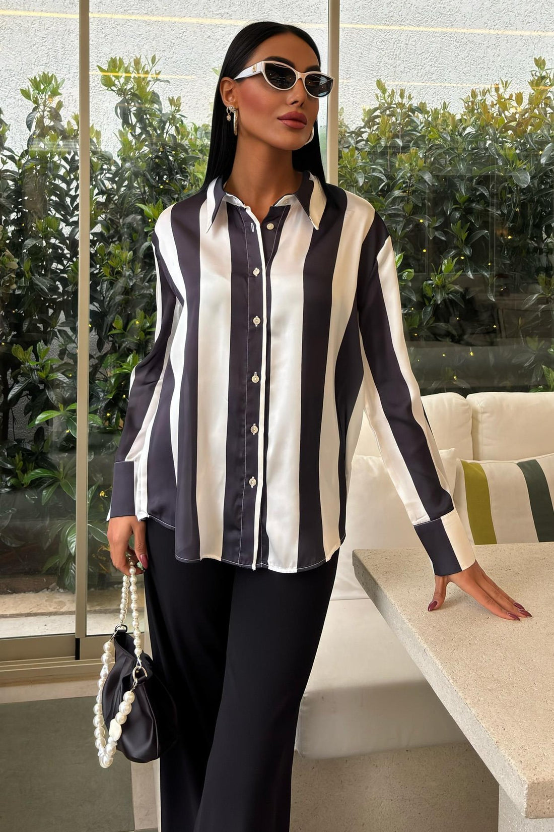 Bar Striped Chiffon Satin