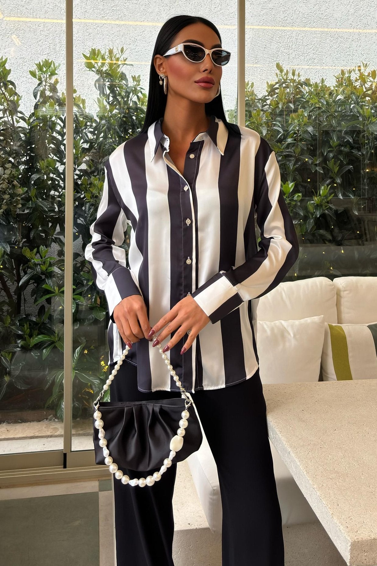 Bar Striped Chiffon Satin