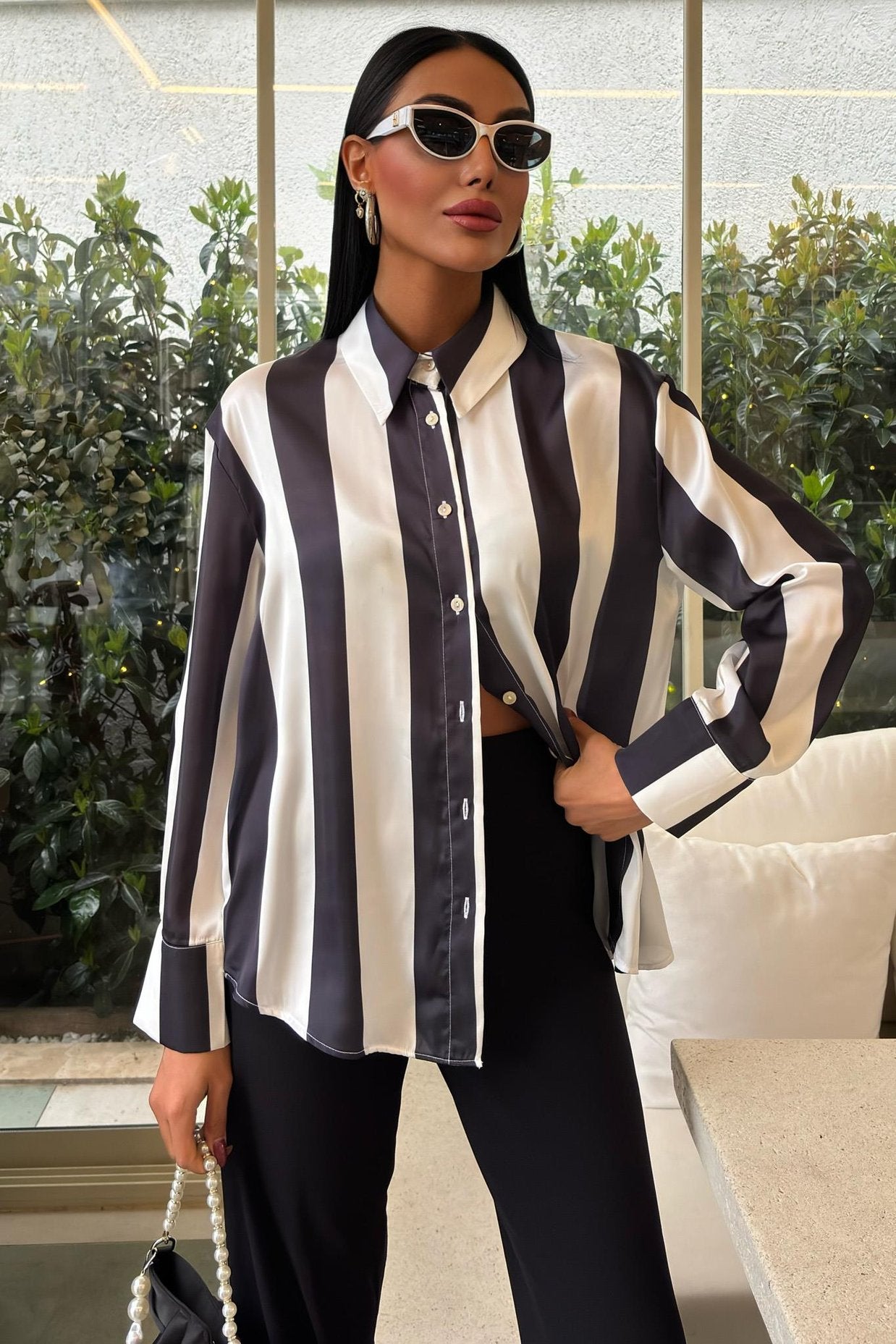 Bar Striped Chiffon Satin