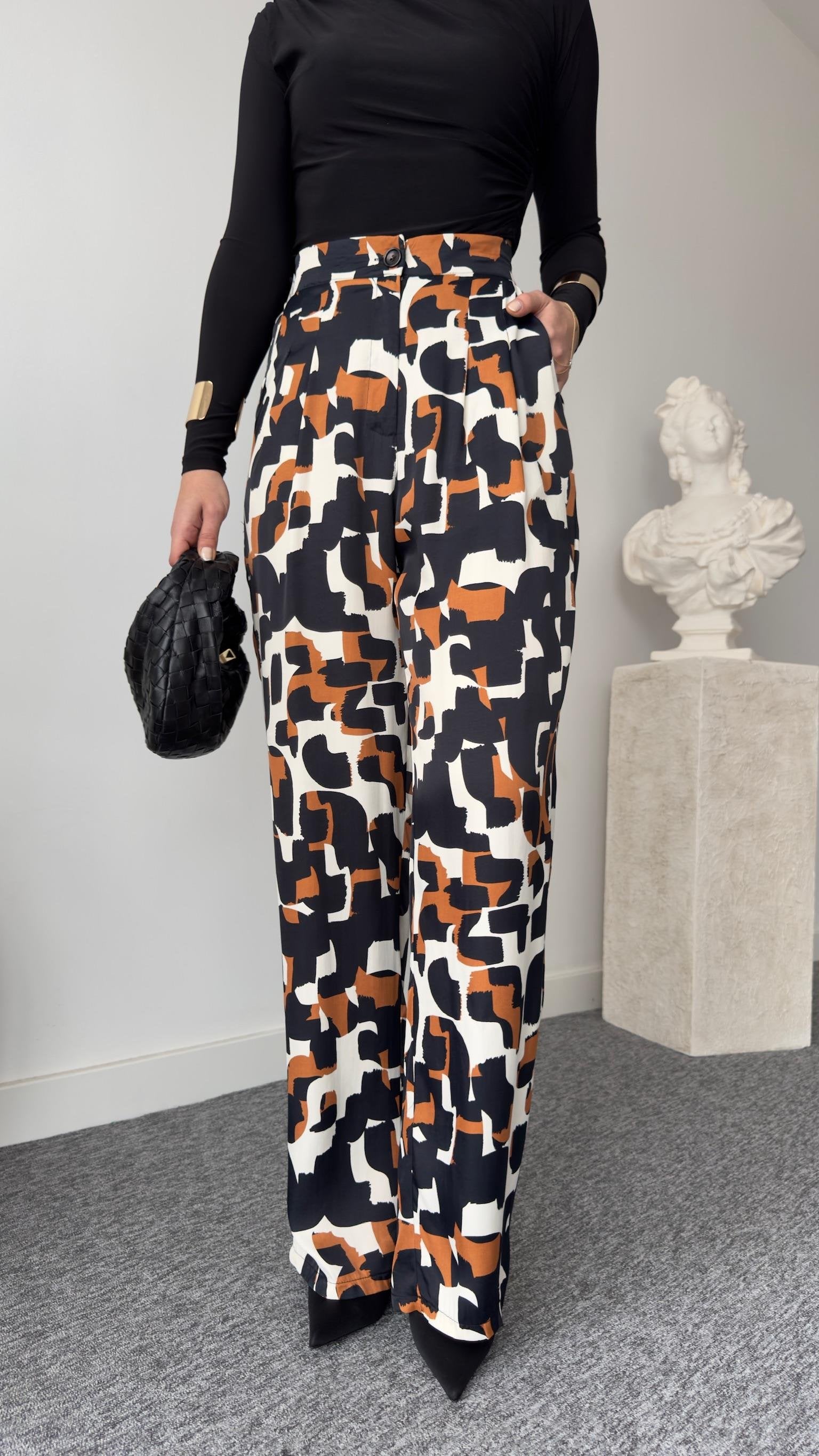 Brown Geometric Pattern Trousers