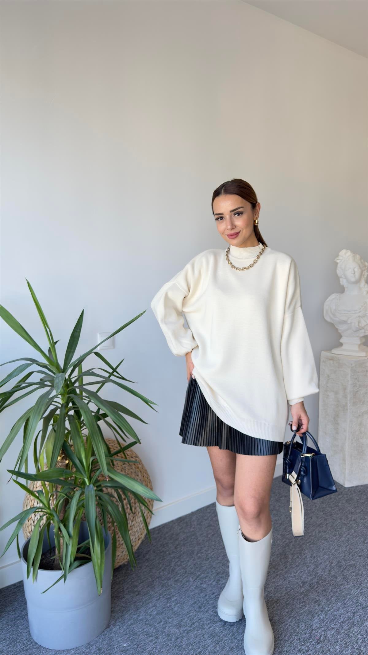 Balloon Sleeve Beige Sweater