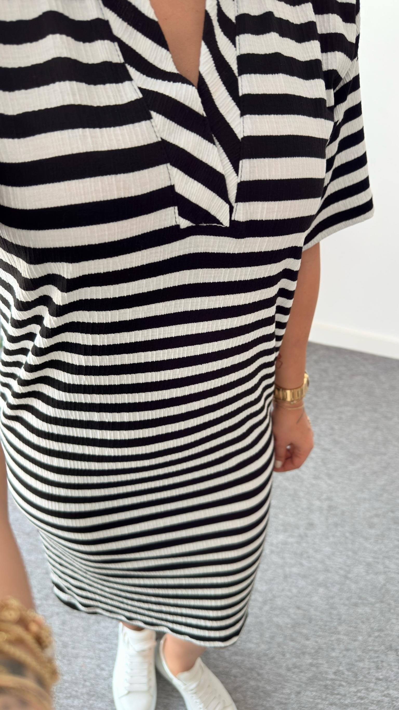 Polo Collar Striped Basic Dress