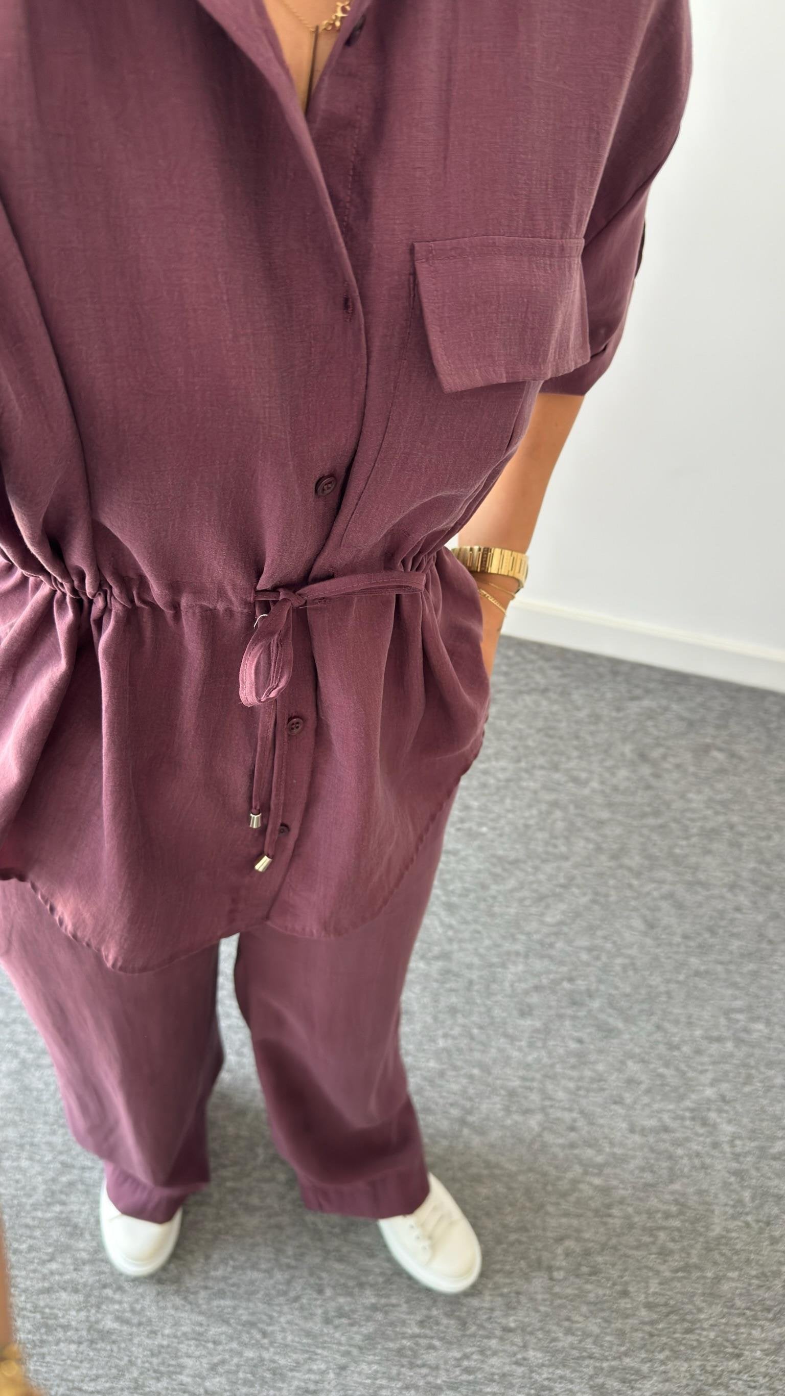 Neva Pleated Waist Tencel Suit in Damson