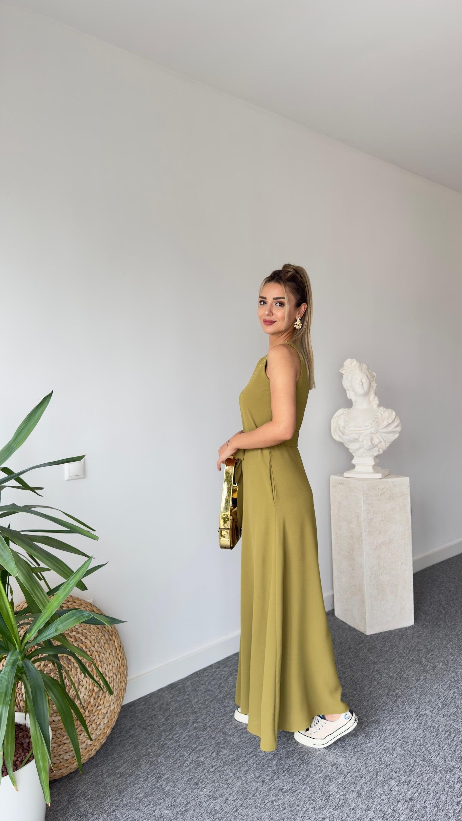 Carta Belted Olive Wide Leg Jumpsuit