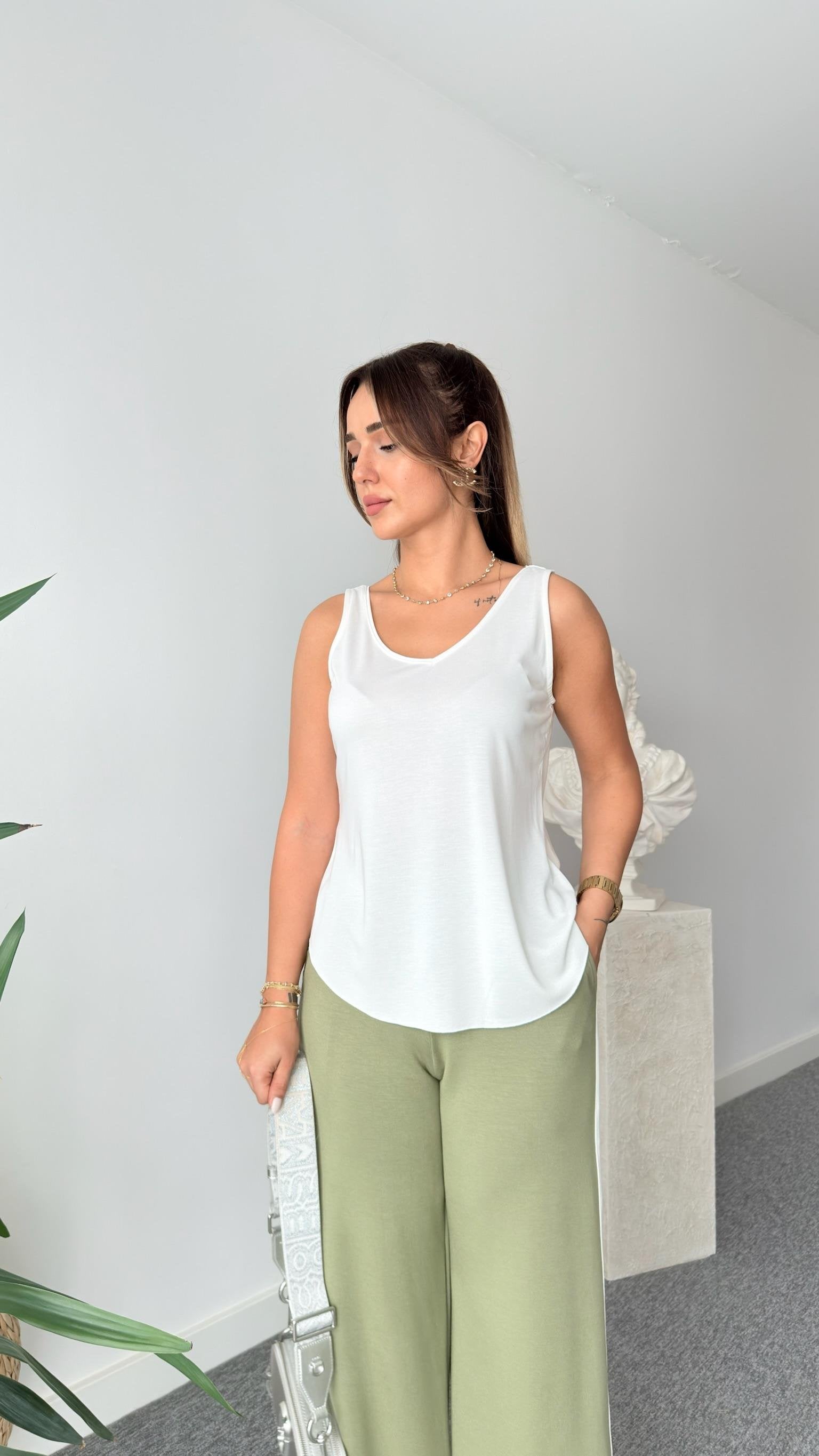 White Thick Strap Modal Tank Top