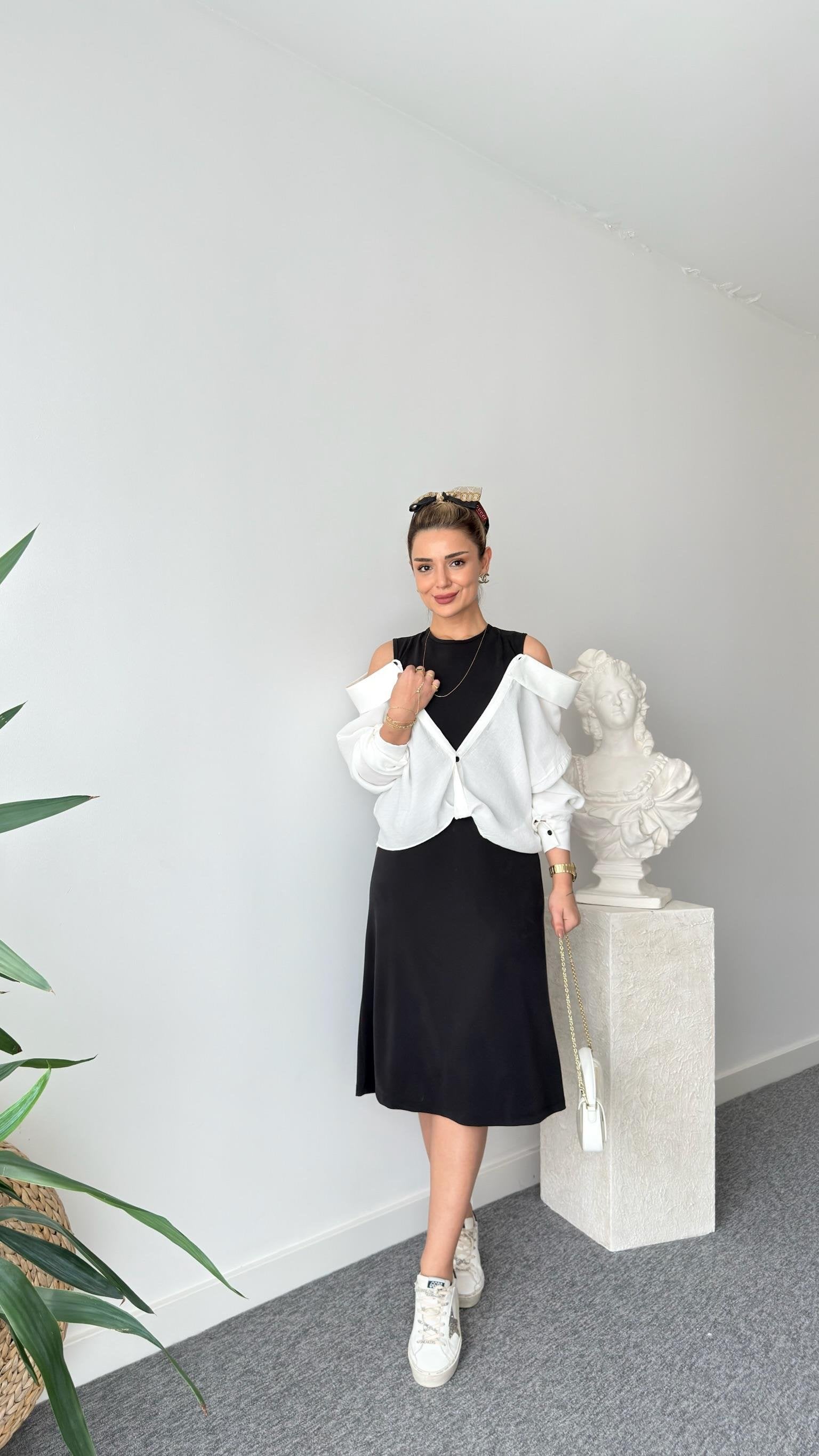 Black Premium Shirt Detailed Modal Dress