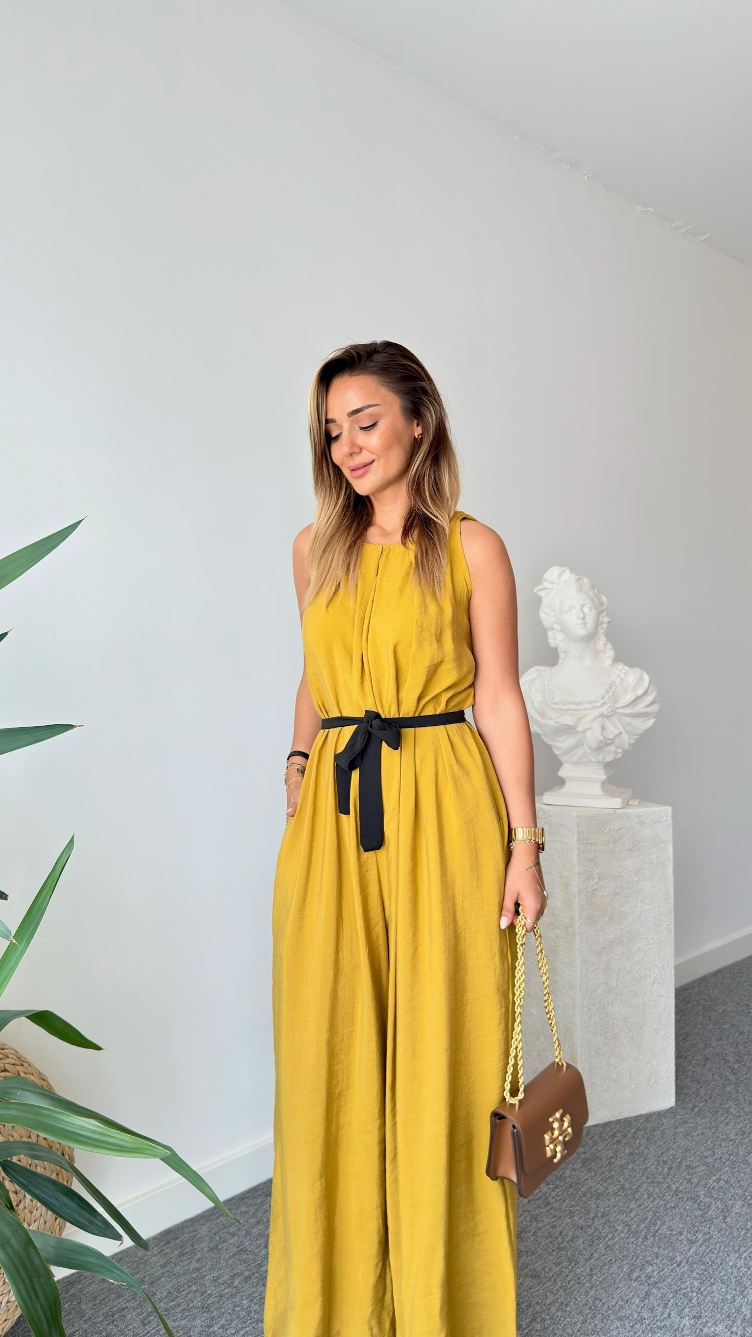 Olive Maja Orj Brand Belted Jumpsuit