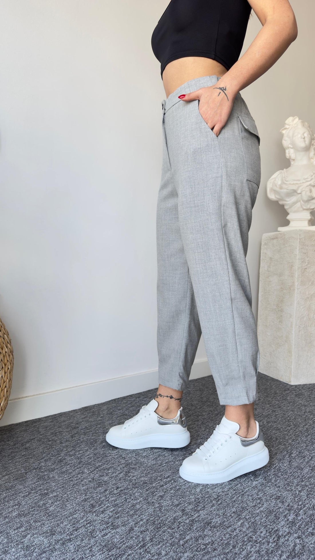 Crey Zra Model Gray Fabric Trousers