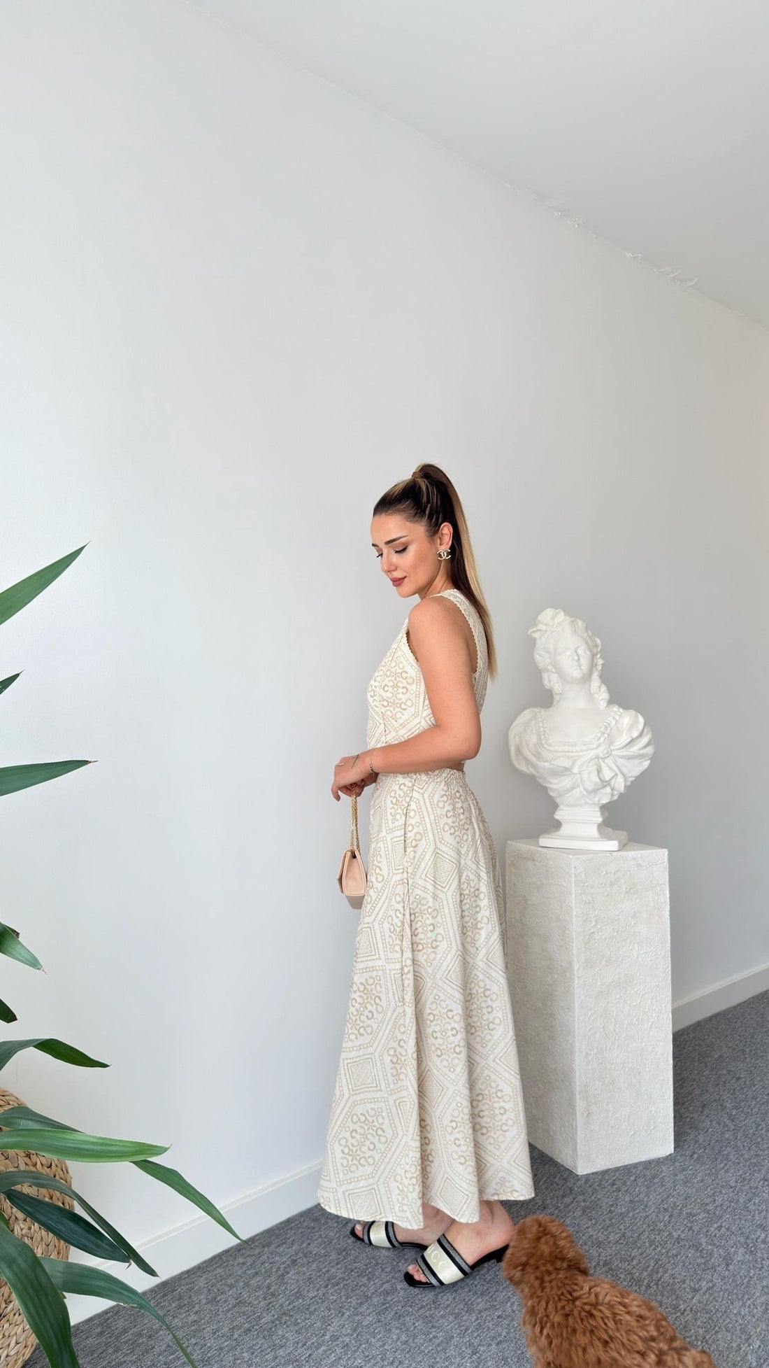 Patterned Linen Skirt Suit