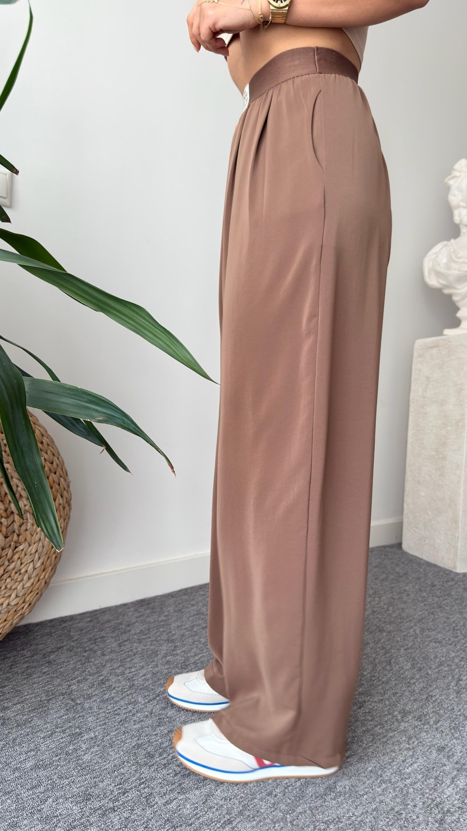 Brown Utaka Elastic Waist Trousers