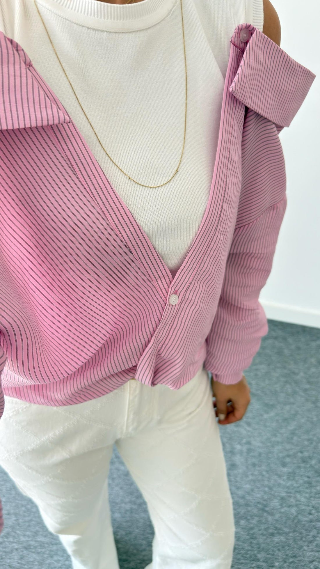 Pink Striped Knit Tank Top Shirt
