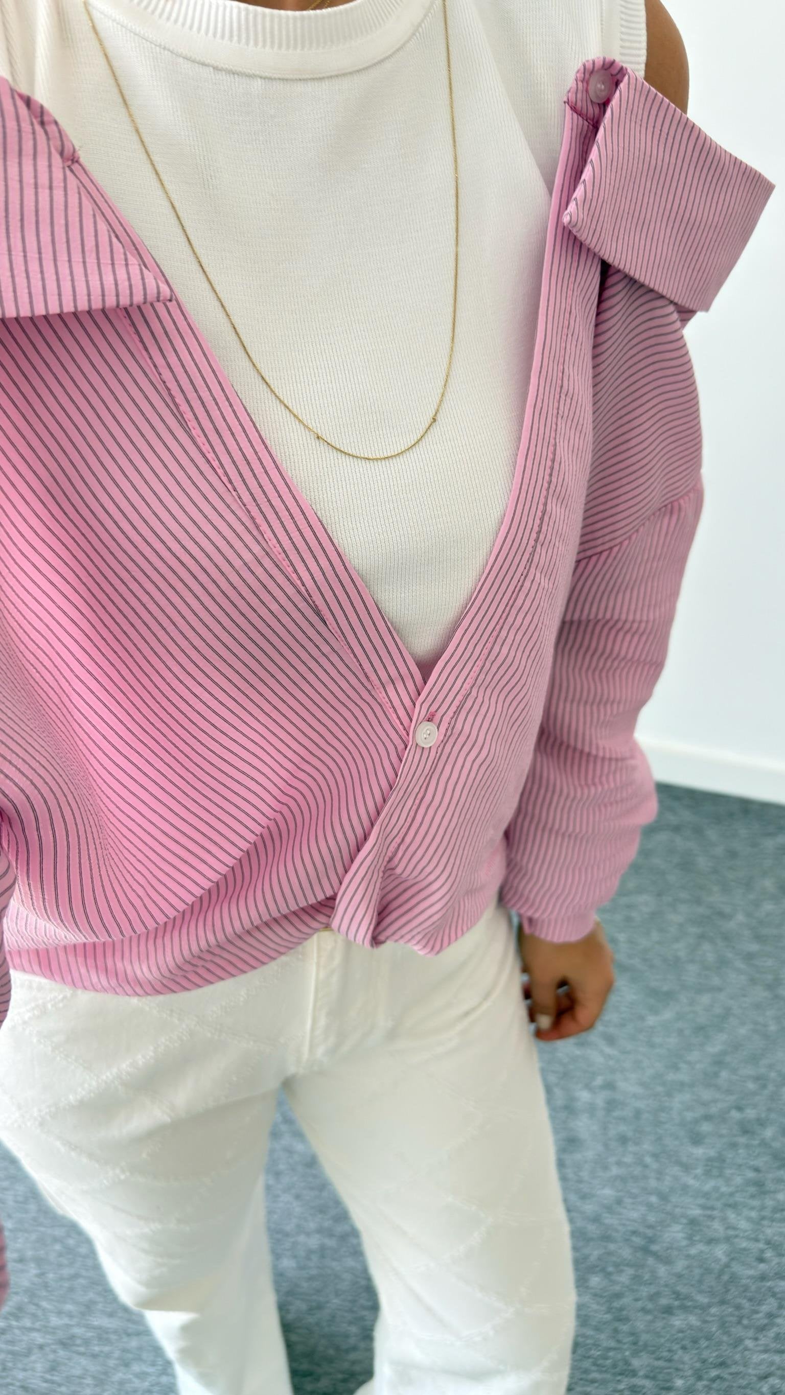 Pink Striped Knit Tank Top Shirt
